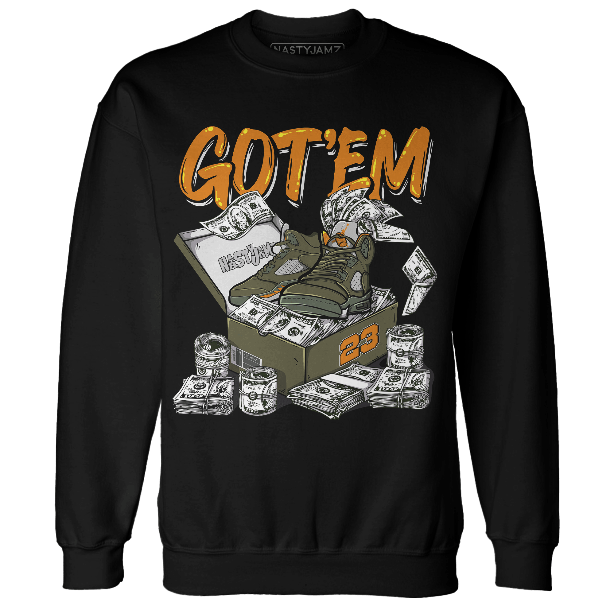 Olive 5s Sweatshirt Match Dollar Sneaker Box - NastyJamz