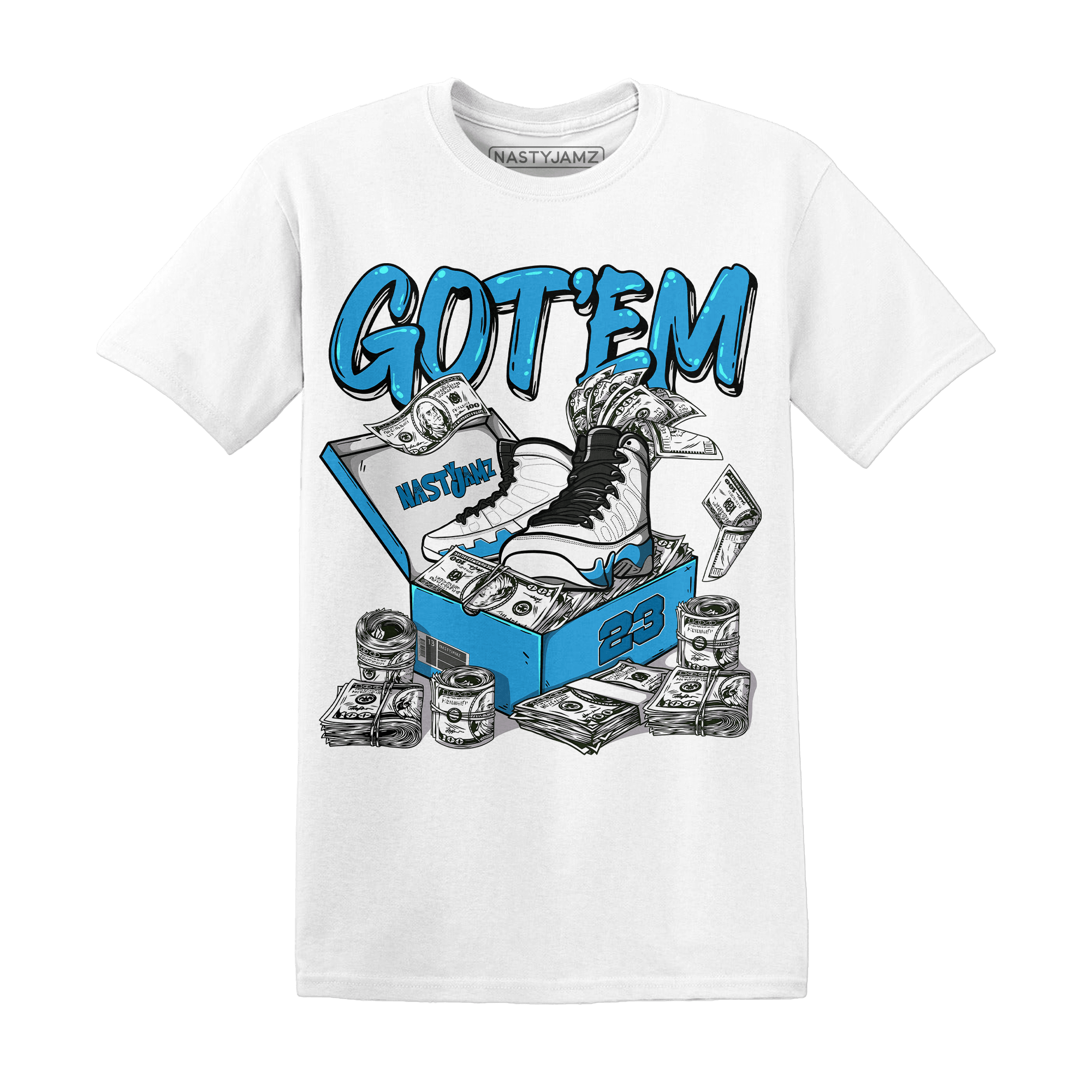 Powder Blue 9s T Shirt Match Dollar Sneaker Box - NastyJamz