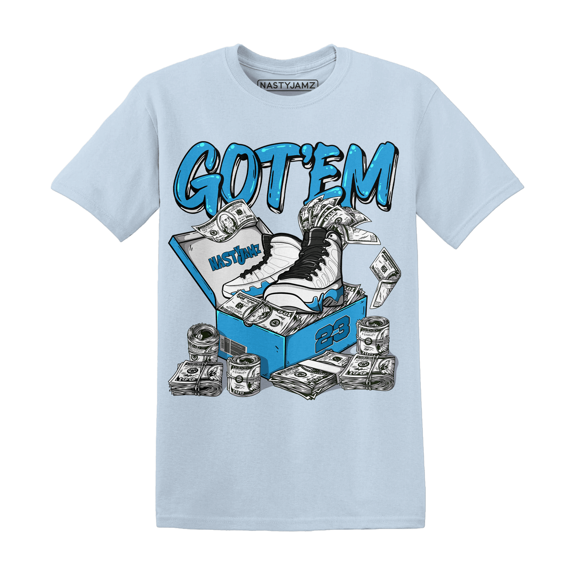 Powder Blue 9s T Shirt Match Dollar Sneaker Box - NastyJamz