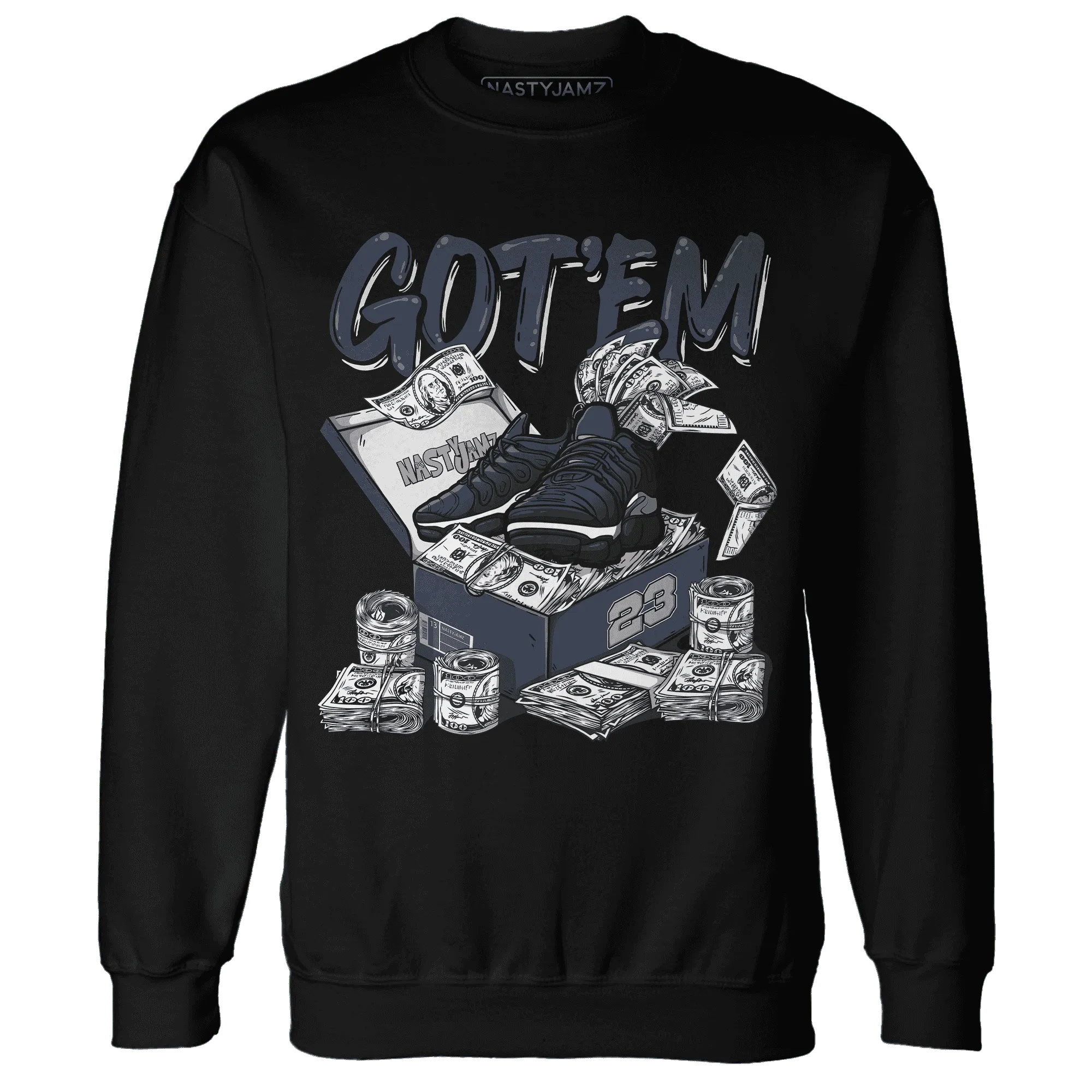 VaporMax-Plus-Midnight-Navy-White-Metallic-Silver-NastyJamz-Sweatshirt-Match-Dollar-Sneaker-Box
