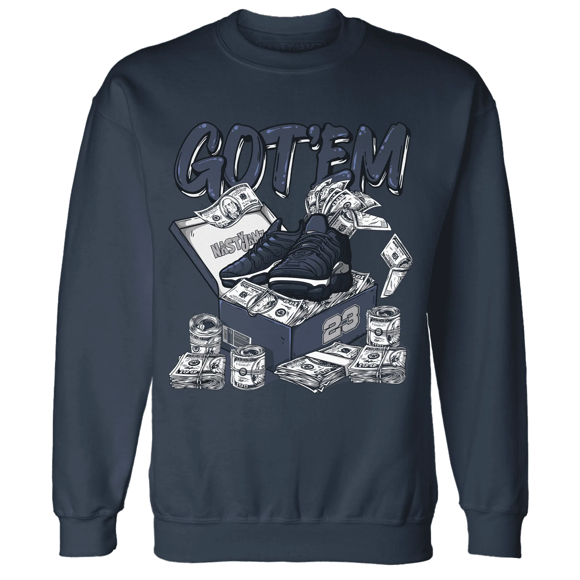 VaporMax-Plus-Midnight-Navy-White-Metallic-Silver-NastyJamz-Sweatshirt-Match-Dollar-Sneaker-Box