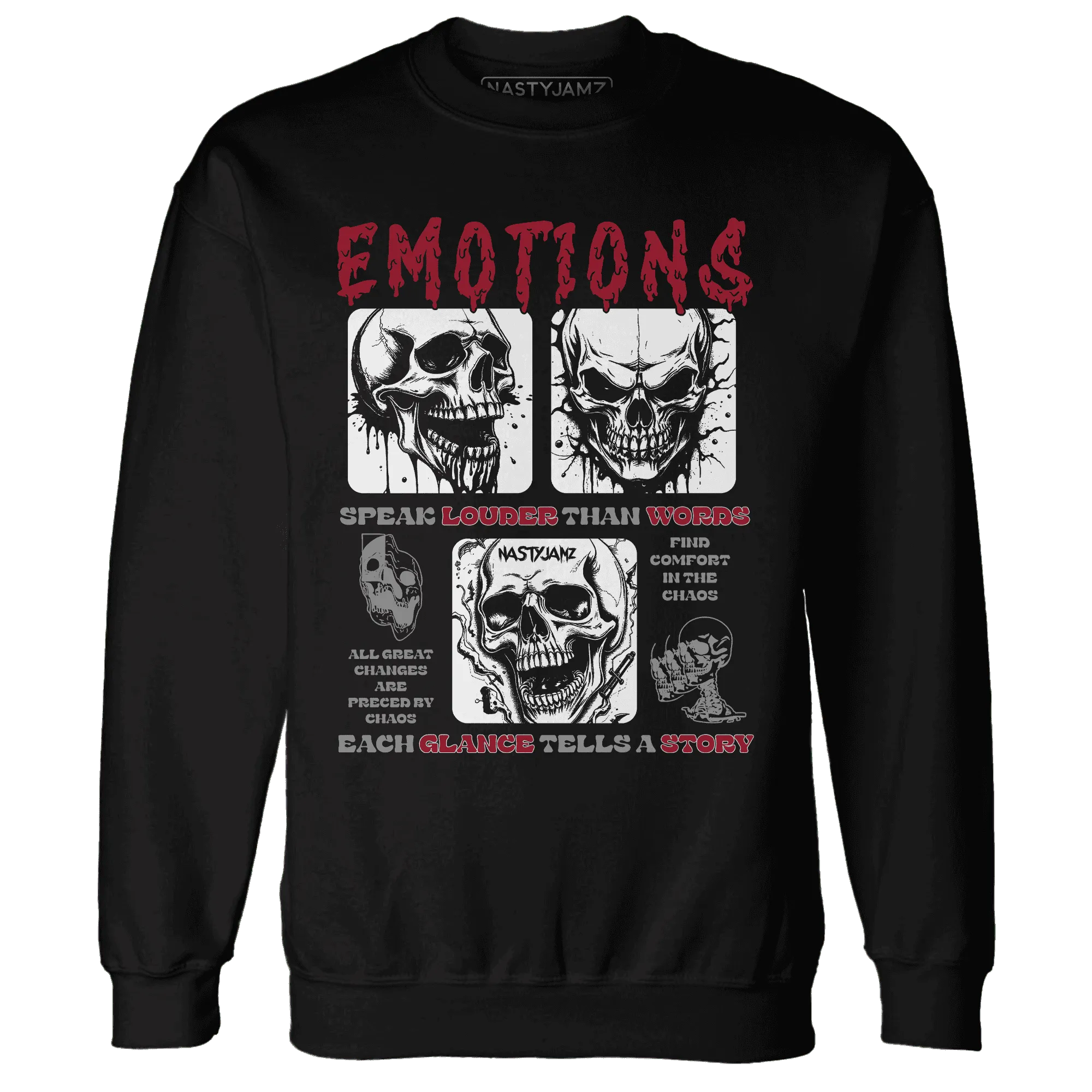 NastyJamz-Retro-Red-Taxi-12s-Sweatshirt-Match-Emotions-Skull