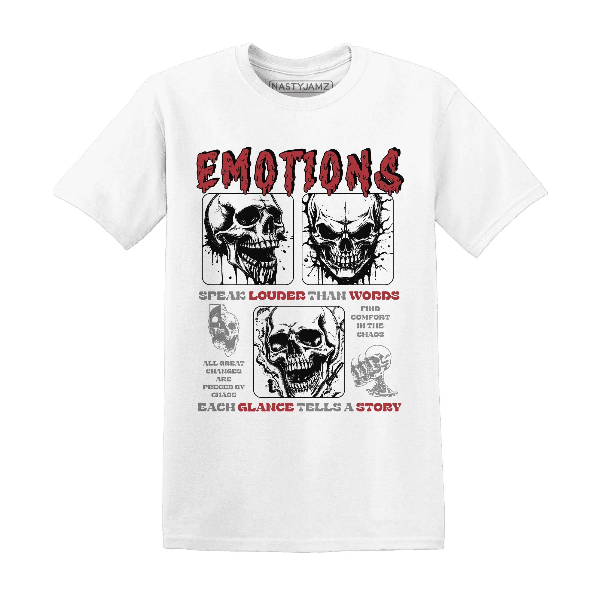 Black-Toe-Reimagined-Red-White-1s-T-Shirt-Match-Emotions-Skull