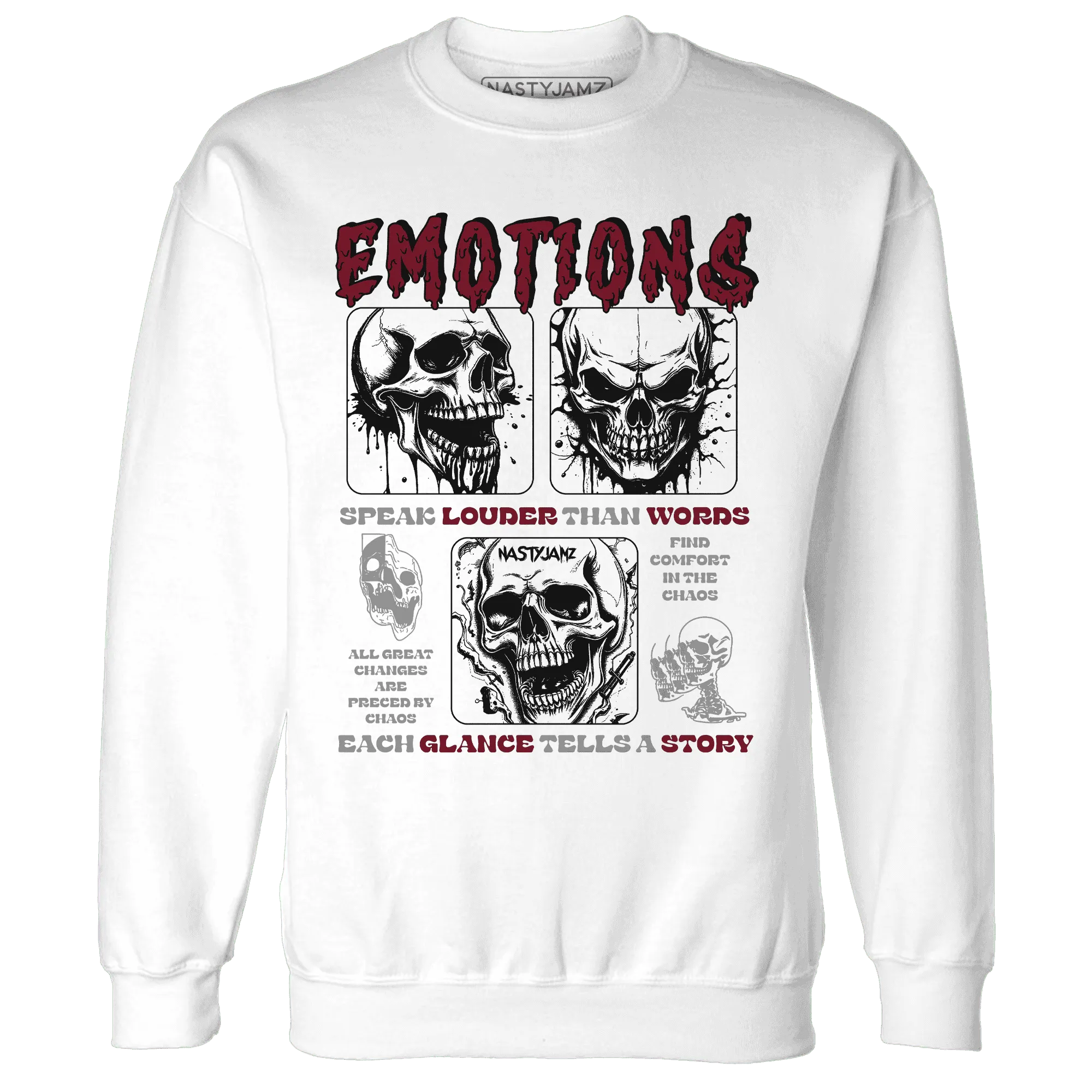 NastyJamz-High-White-Team-Red-1s-Sweatshirt-Match-Emotions-Skull