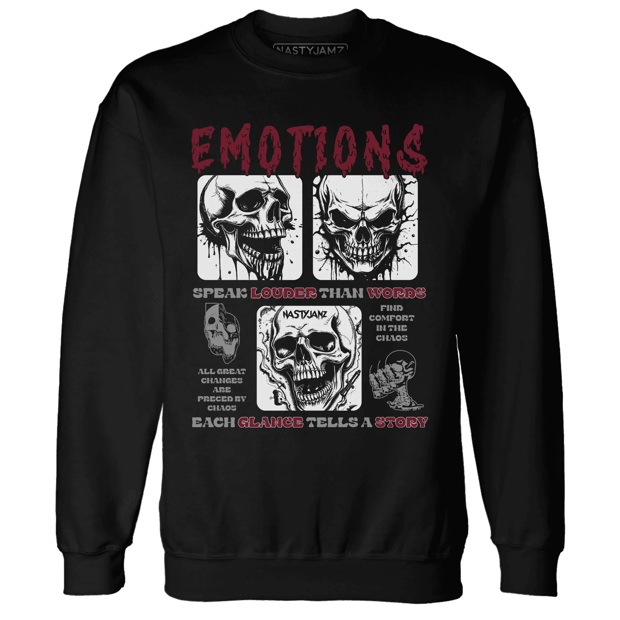 NastyJamz-High-White-Team-Red-1s-Sweatshirt-Match-Emotions-Skull