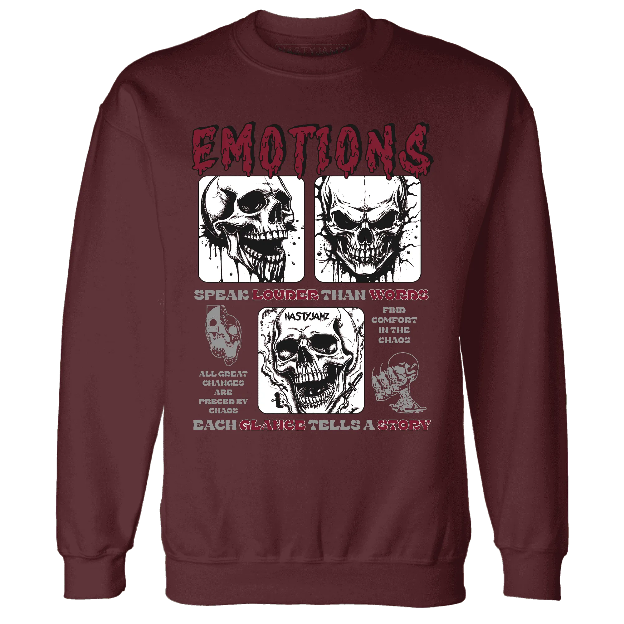 NastyJamz-High-White-Team-Red-1s-Sweatshirt-Match-Emotions-Skull
