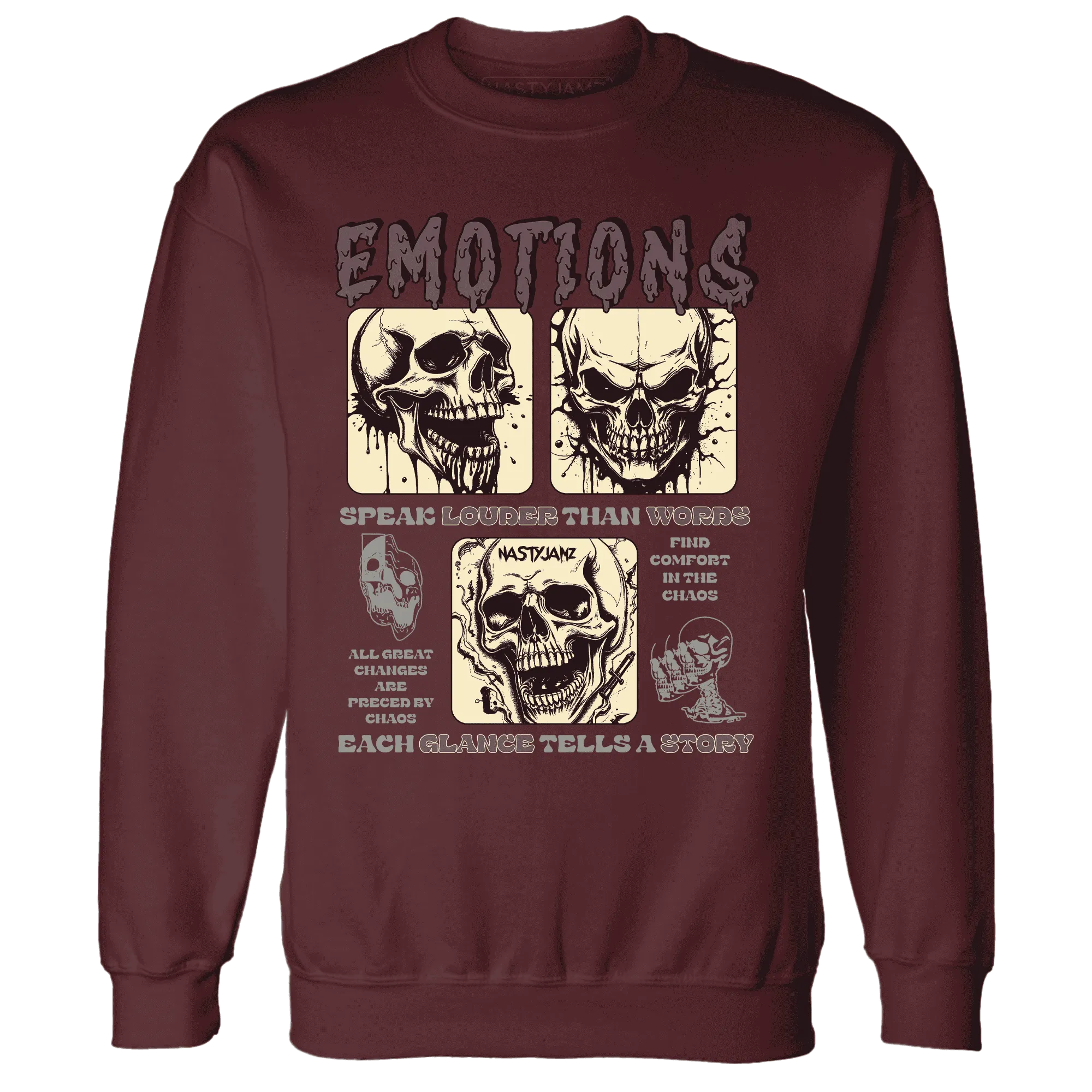 NastyJamz-Burgundy-Crush-3s-Sweatshirt-Match-Emotions-Skull