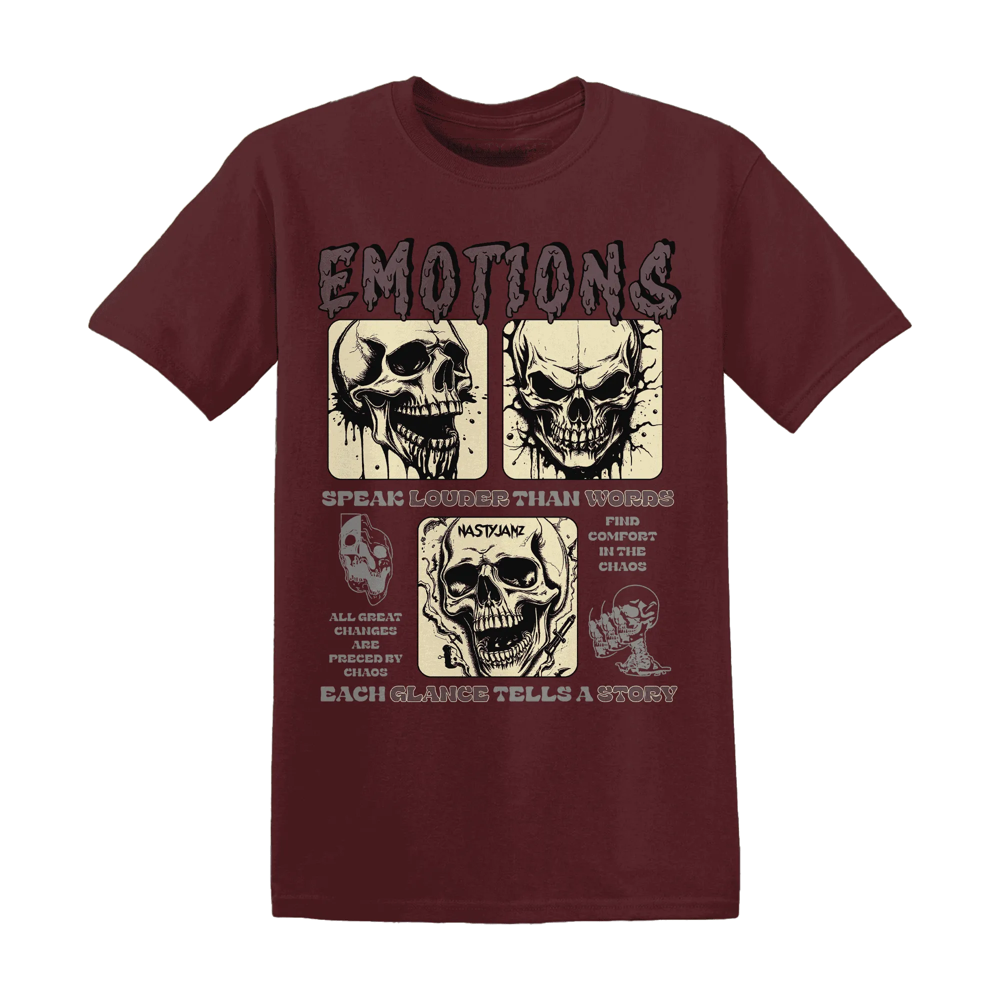 NastyJamz-Burgundy-Crush-3s-T-Shirt-Match-Emotions-Skull