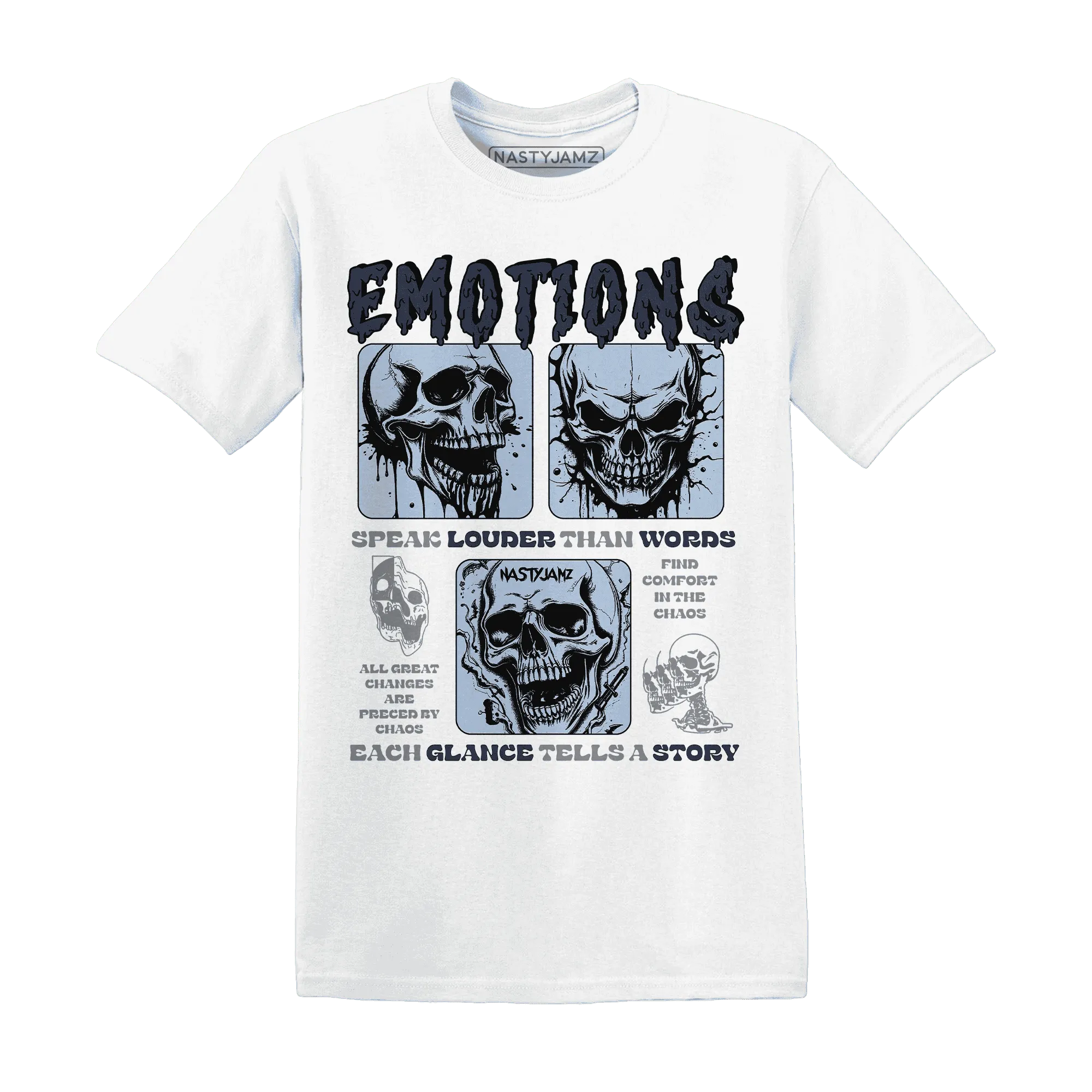 NastyJamz-White-Navy-6s-T-Shirt-Match-Emotions-Skull