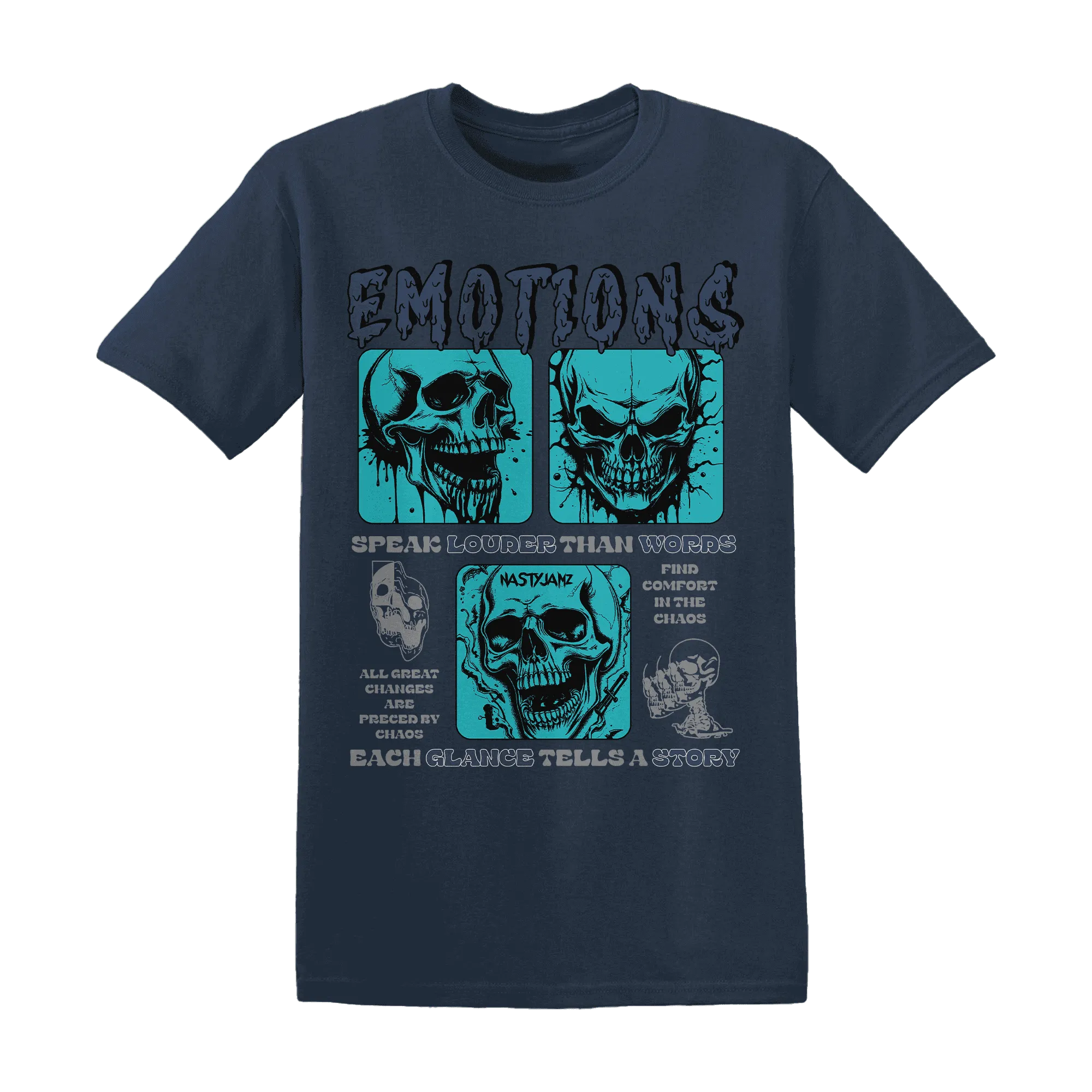 NastyJamz-AM-Plus-Drift-Midnight-Navy-Total-Orange-Dusty-Cactus-T-Shirt-Match-Emotions-Skull