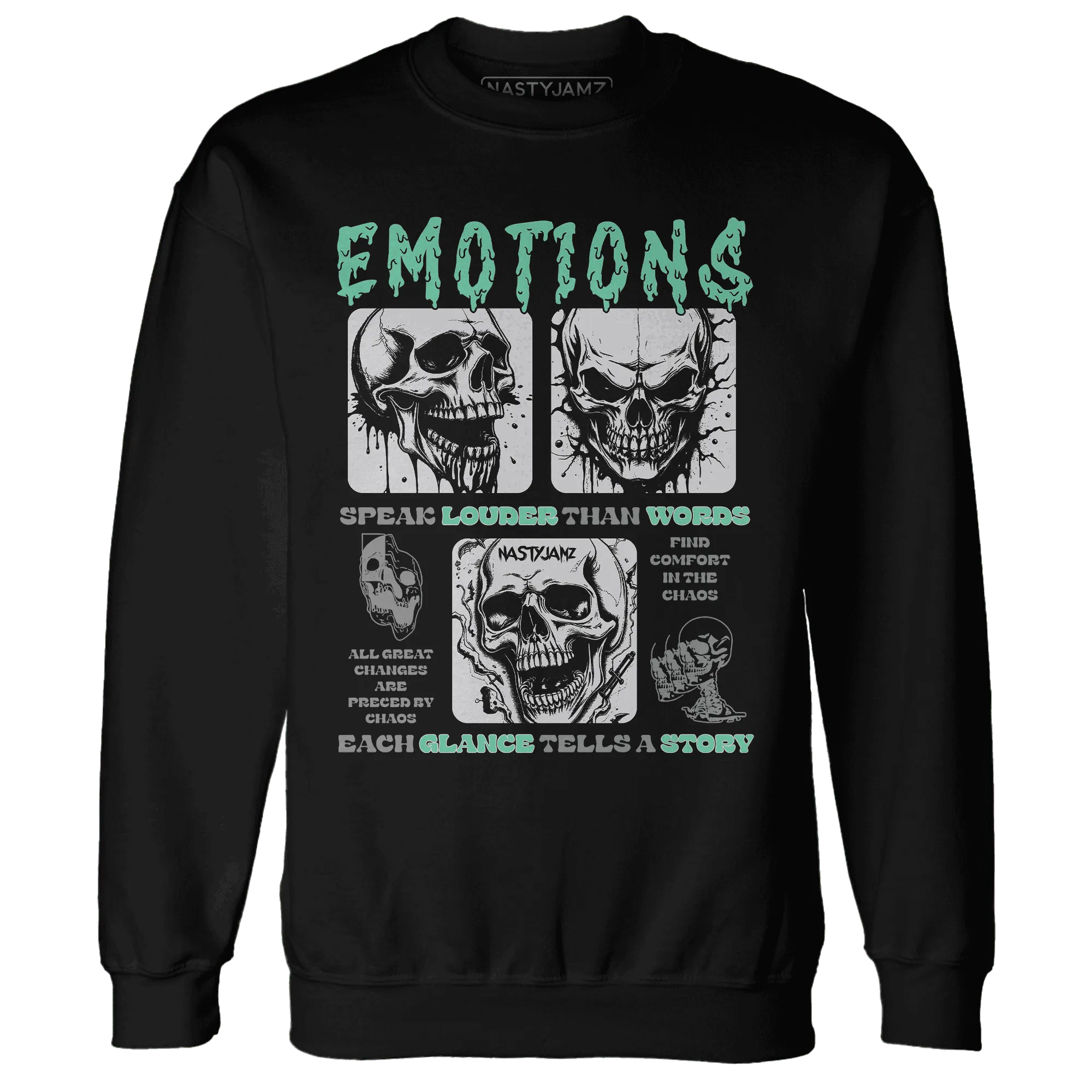 NastyJamz-Green-Glow-3s-Sweatshirt-Match-Emotions-Skull