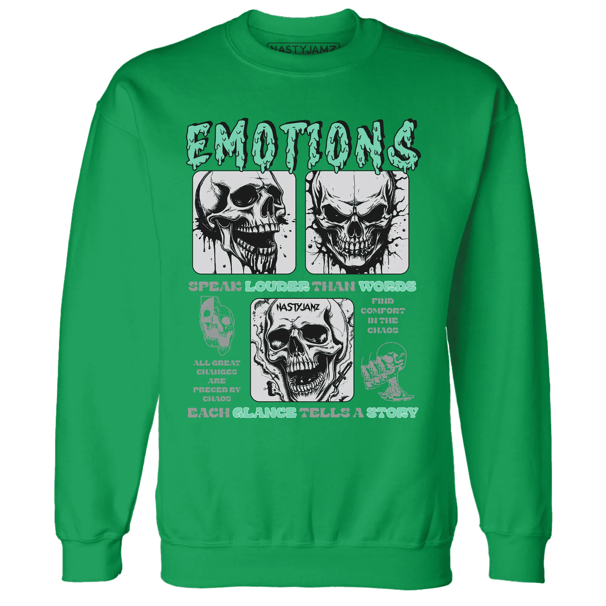 NastyJamz-Green-Glow-3s-Sweatshirt-Match-Emotions-Skull