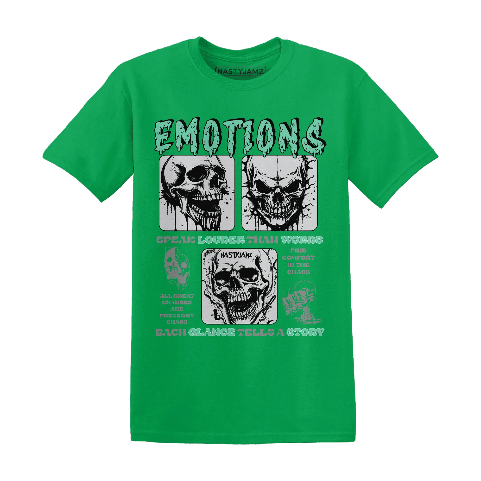 Green-Glow-3s-NastyJamz-T-Shirt-Match-Emotions-Skull