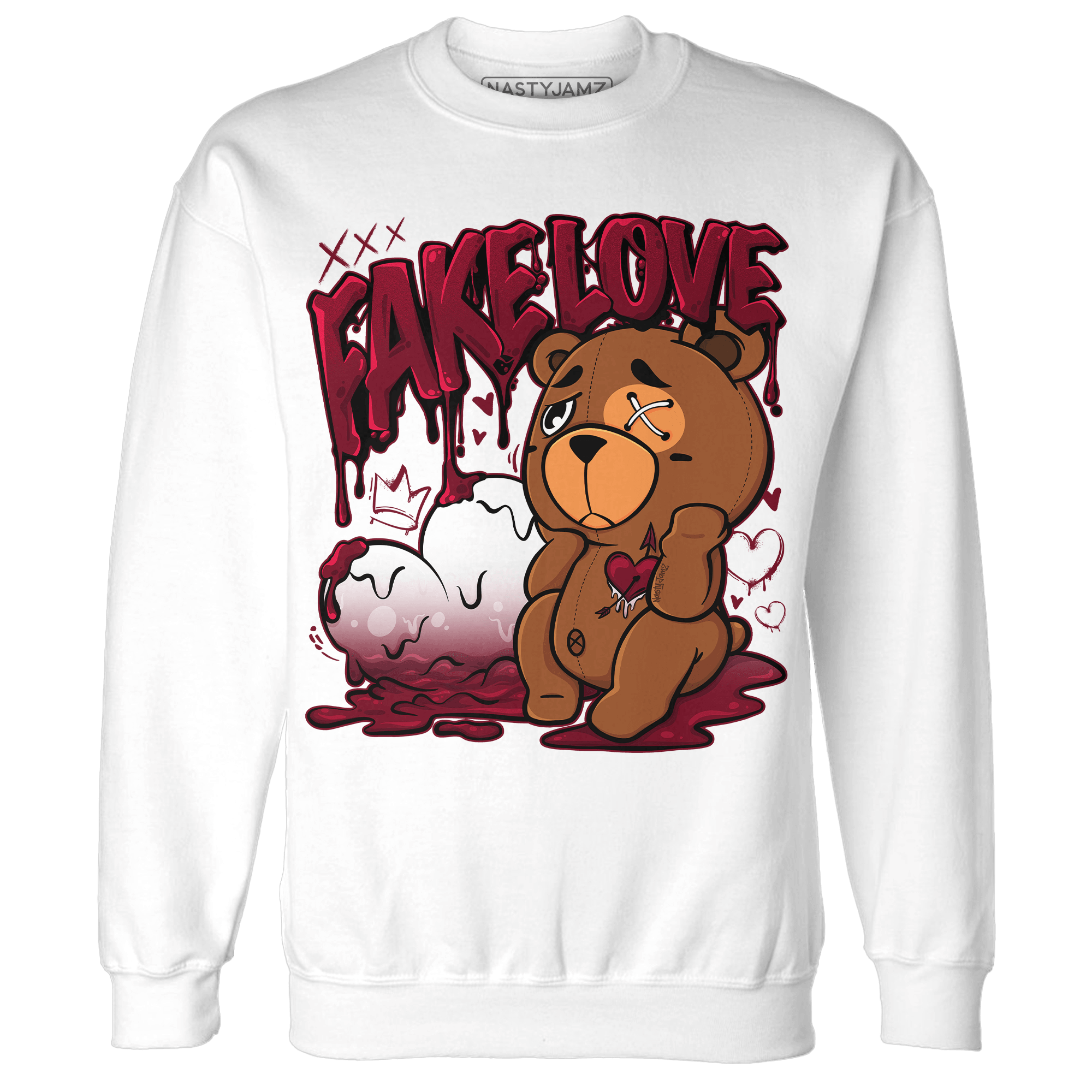 High White Team Red 1s Sweatshirt Match Fake Love BER - NastyJamz