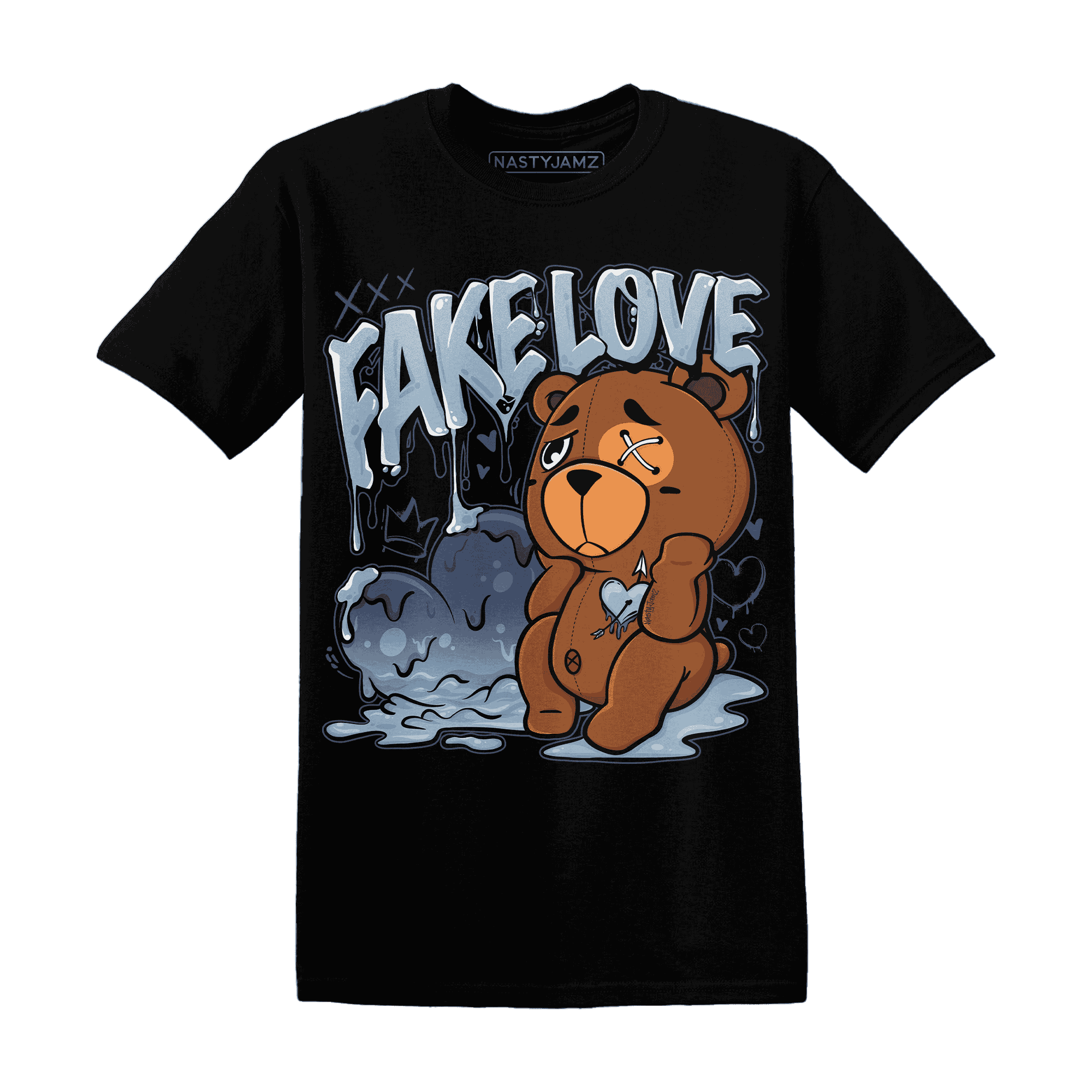 Mid Diffused Blue Grey 1s T Shirt Match Fake Love BER - NastyJamz