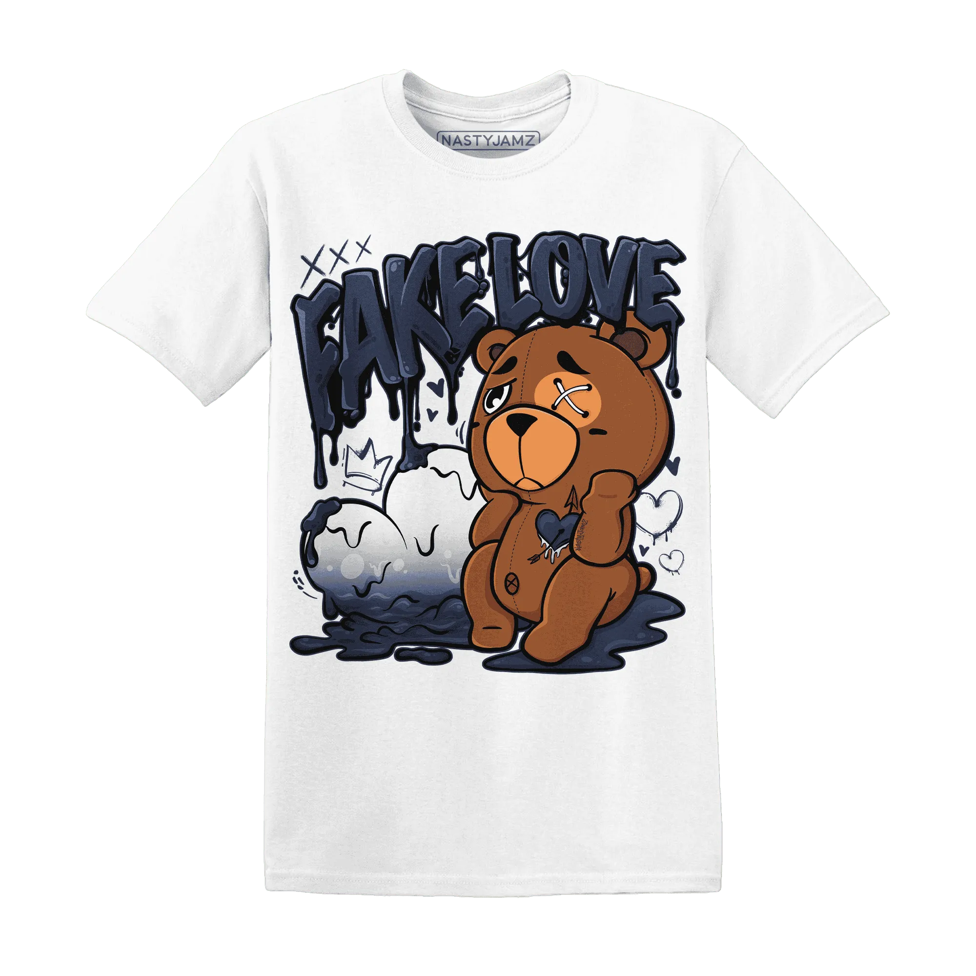 White-Navy-6s-T-Shirt-Match-Fake-Love-BER