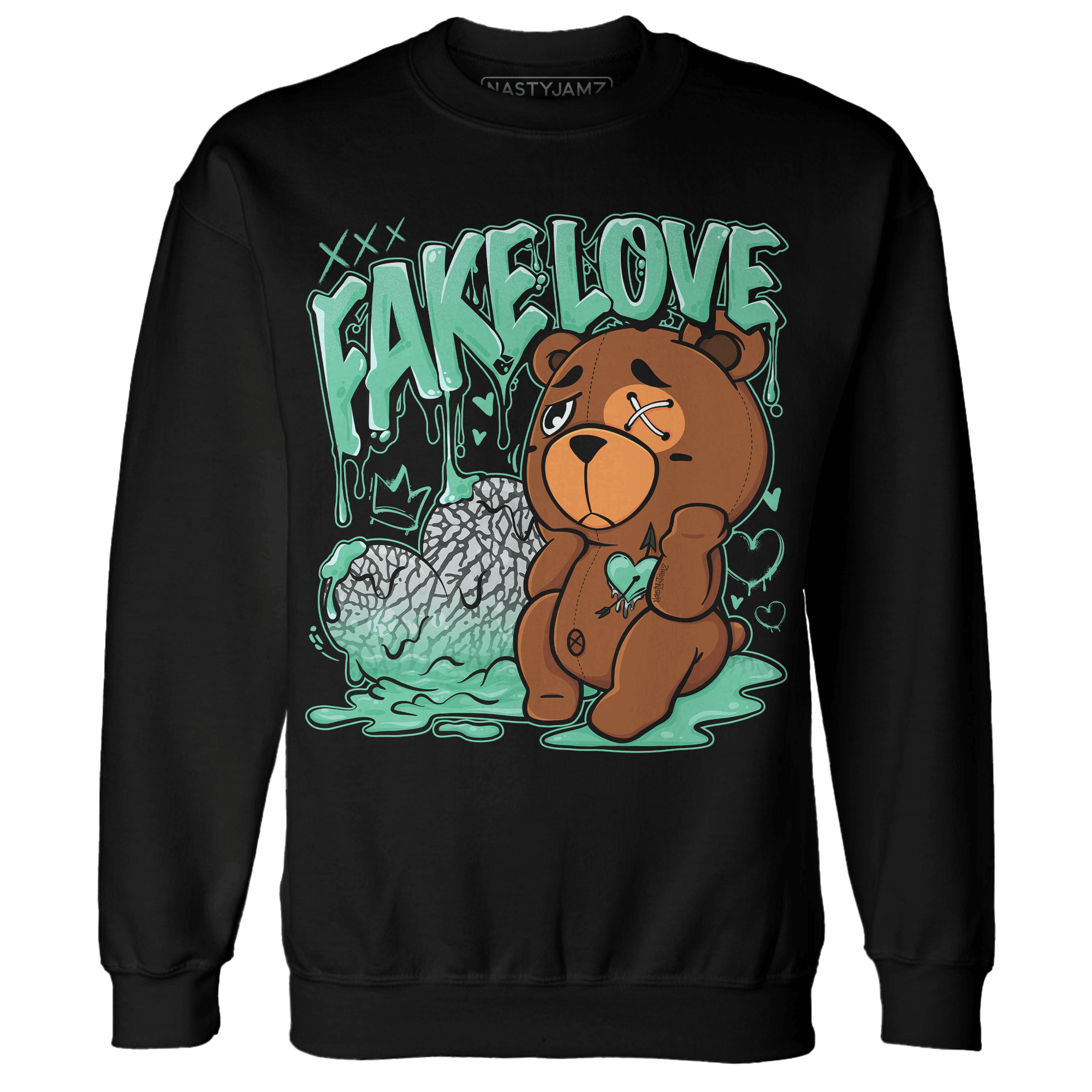 Green Glow 3s Sweatshirt Match Fake Love BER - NastyJamz