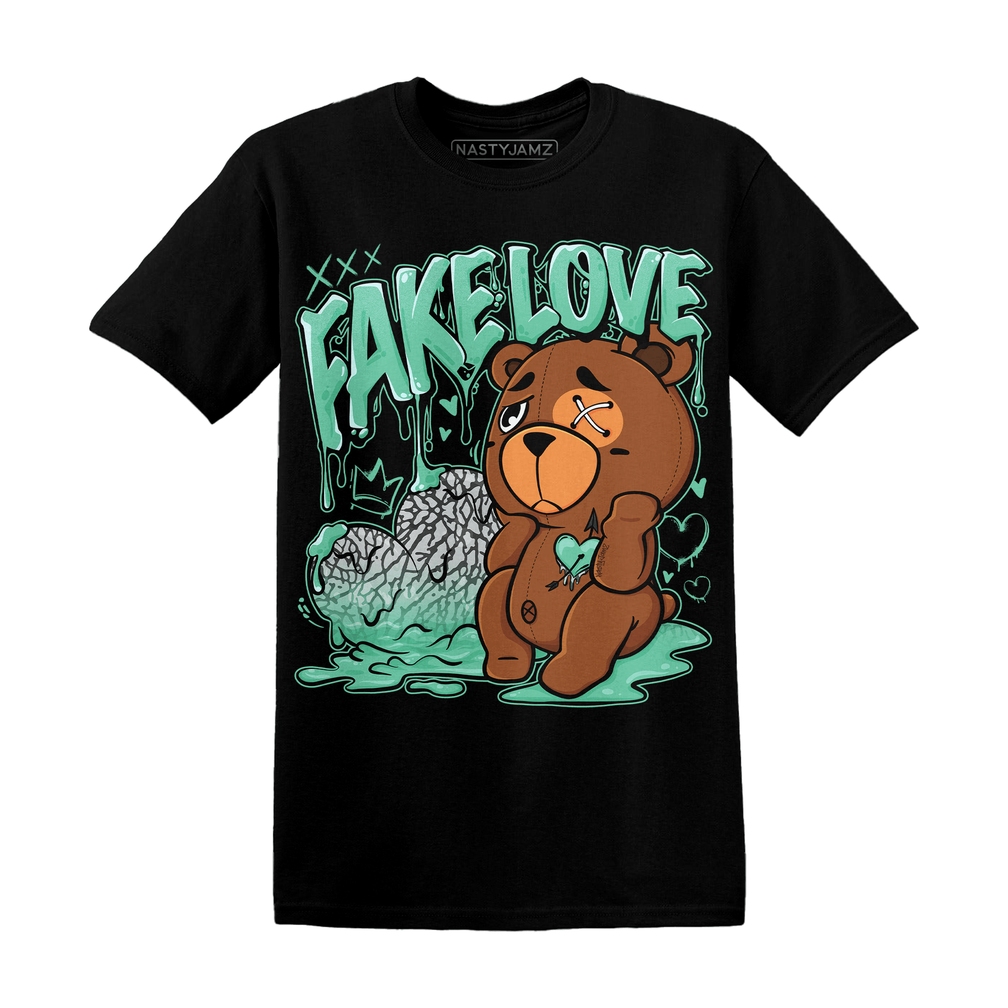 Green Glow 3s T Shirt Match Fake Love BER - NastyJamz