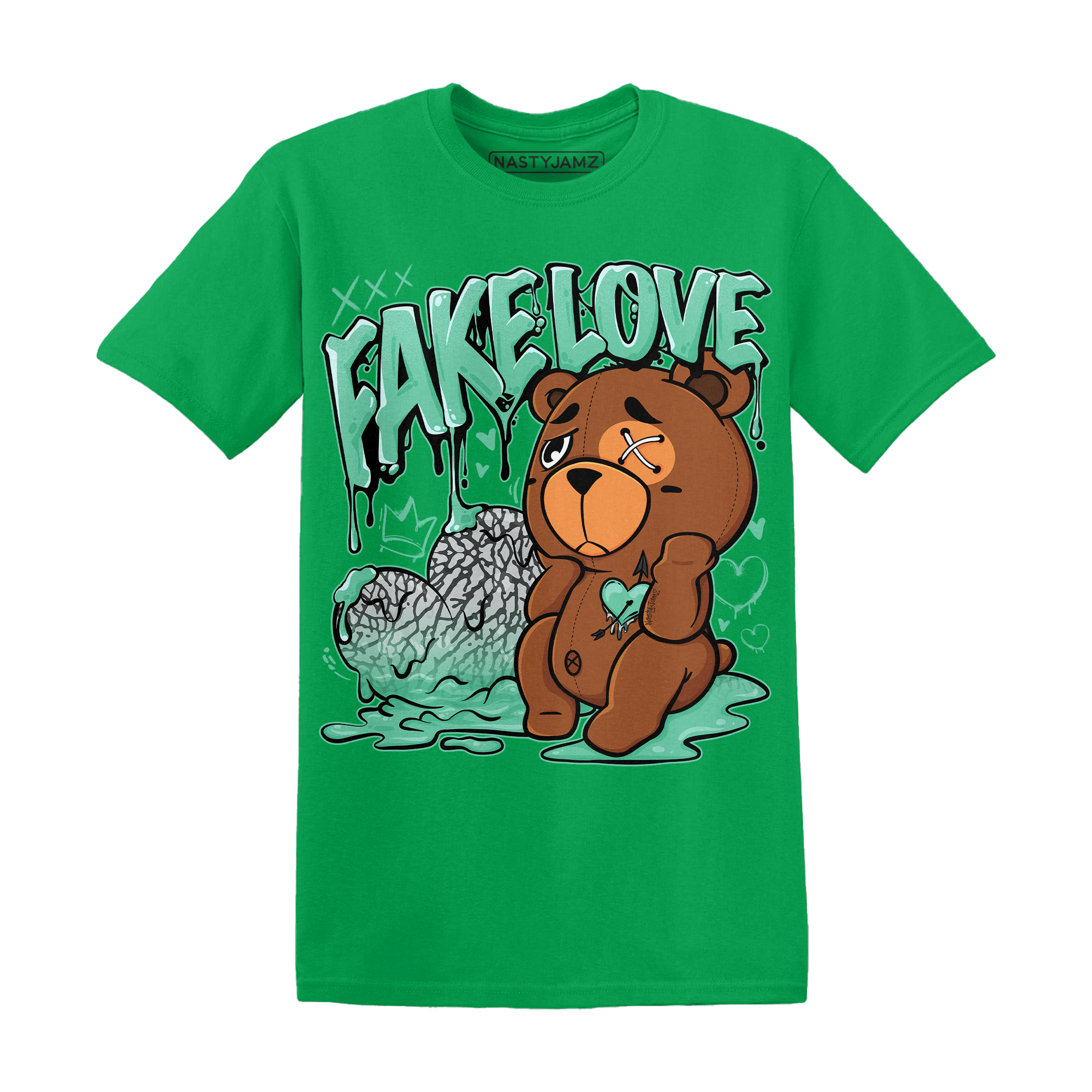 Green Glow 3s T Shirt Match Fake Love BER - NastyJamz