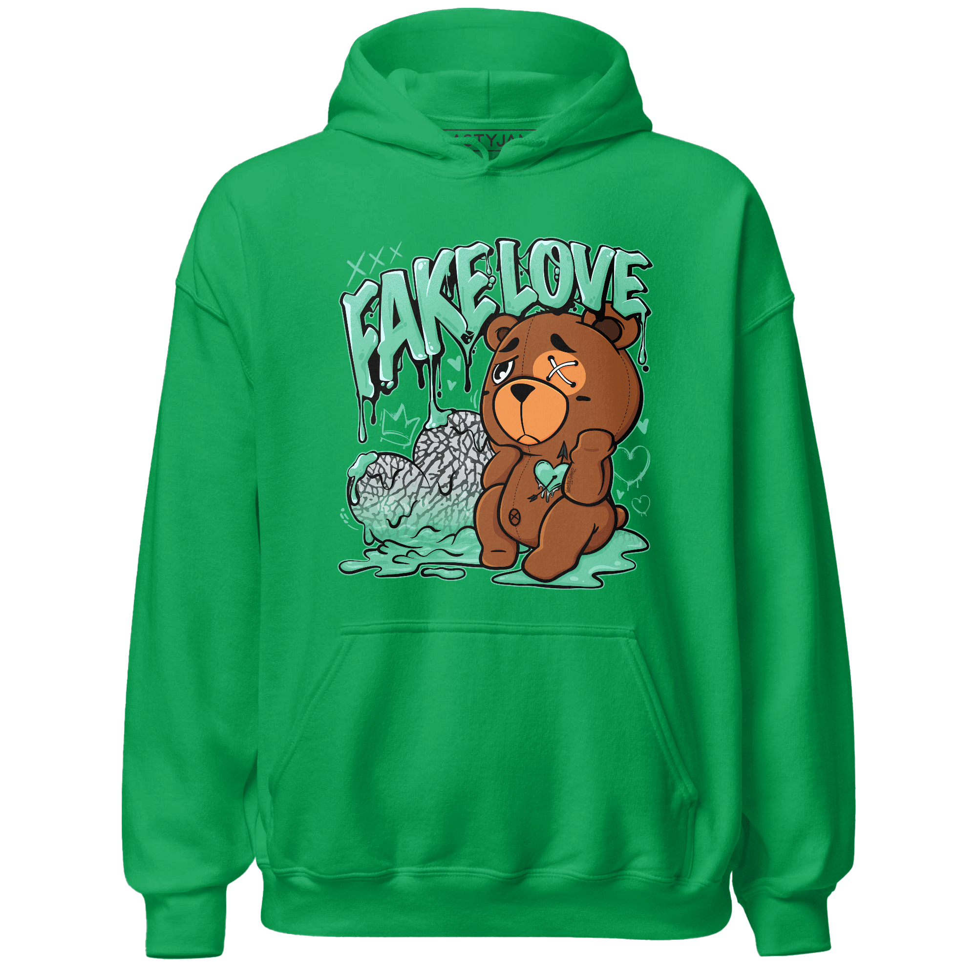 Green Glow 3s Hoodie Match Fake Love BER - NastyJamz