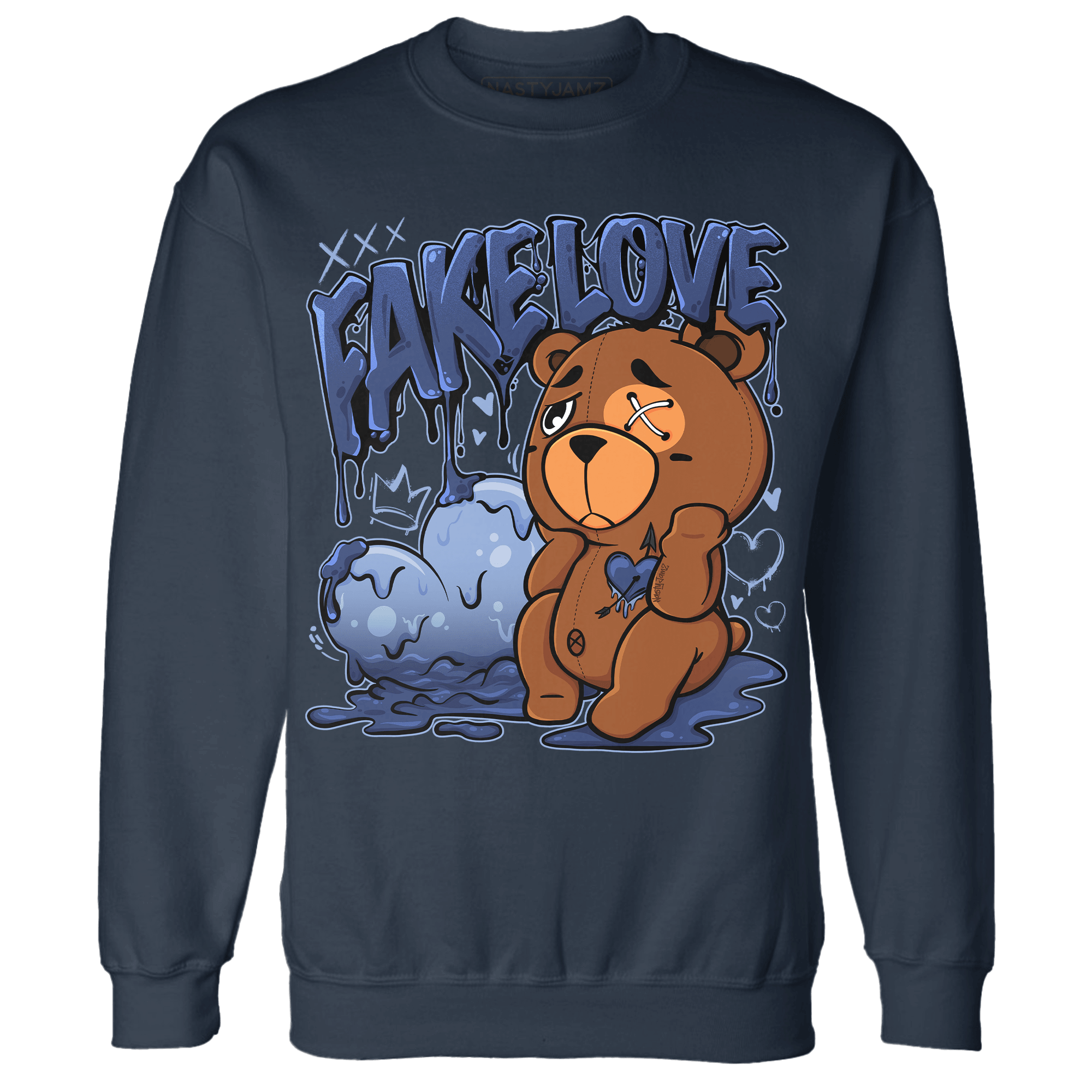 Midnight Navy 5s Sweatshirt Match Fake Love BER - NastyJamz