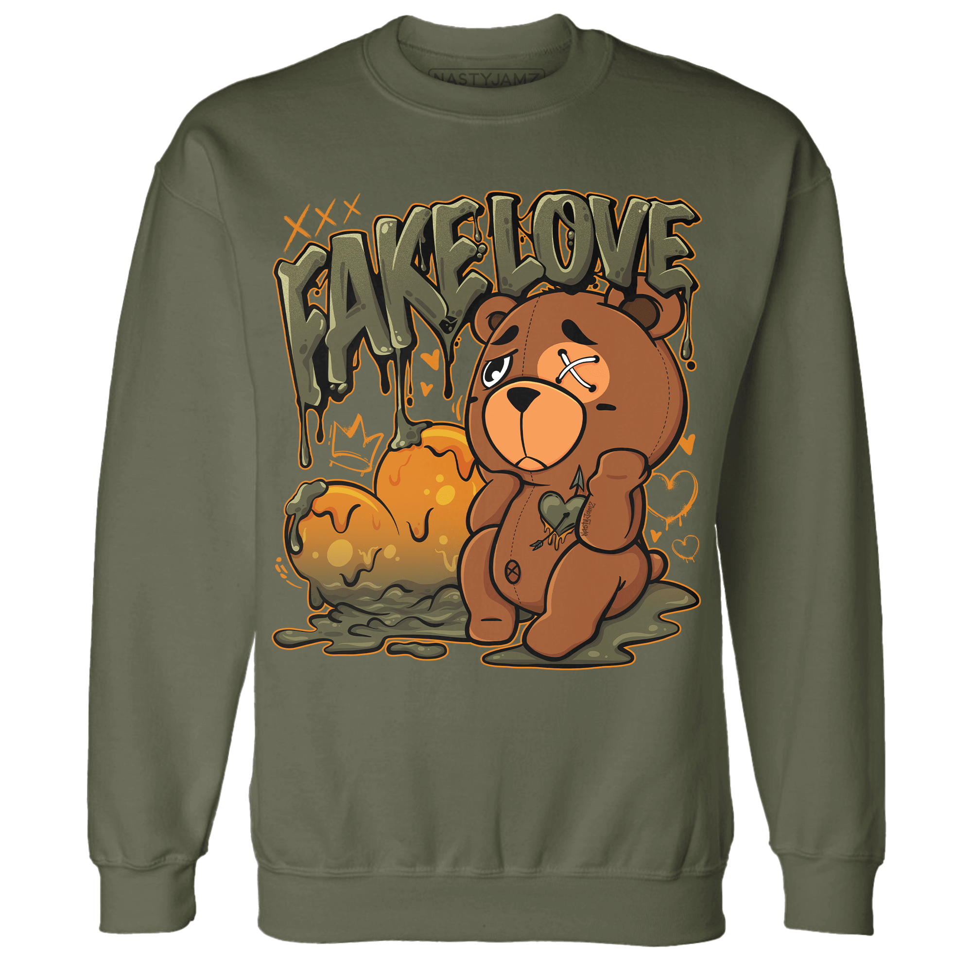 Olive 5s Sweatshirt Match Fake Love BER - NastyJamz