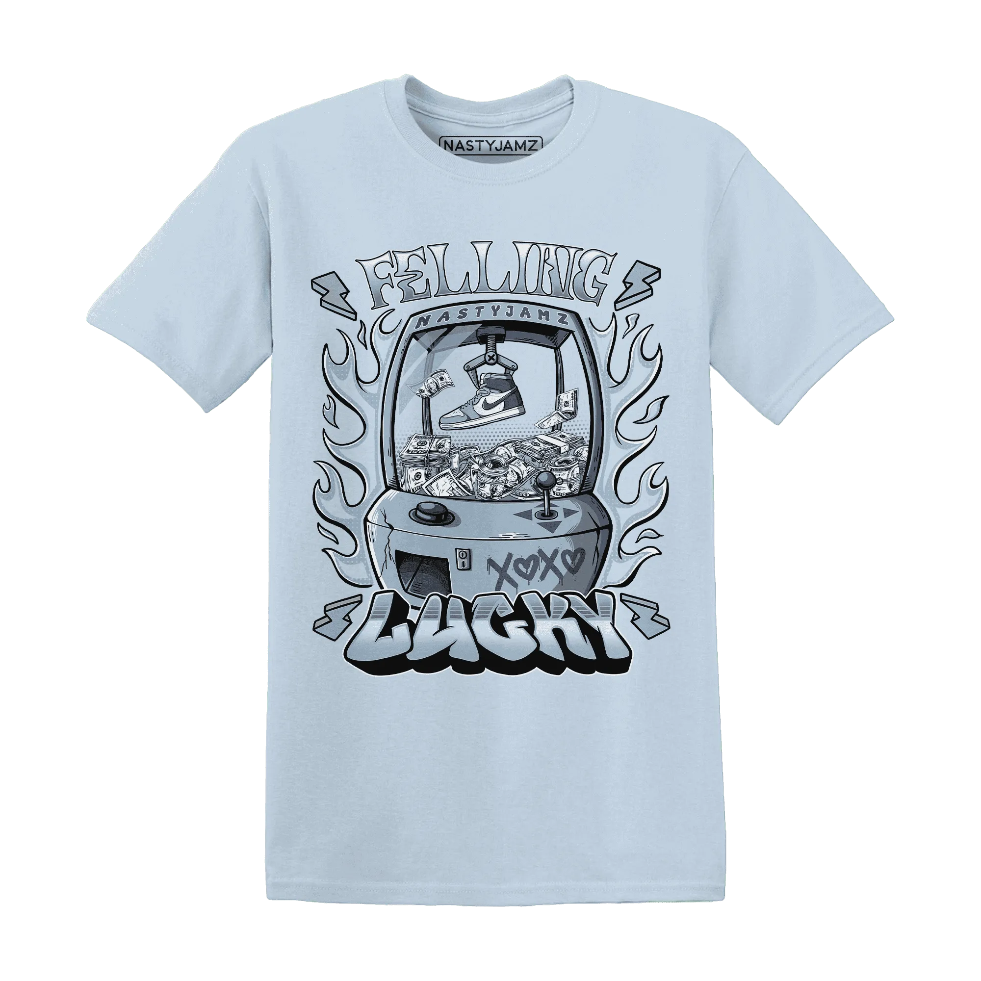 Mid-Diffused-Blue-Grey-1s-T-Shirt-Match-Feeling-Lucky