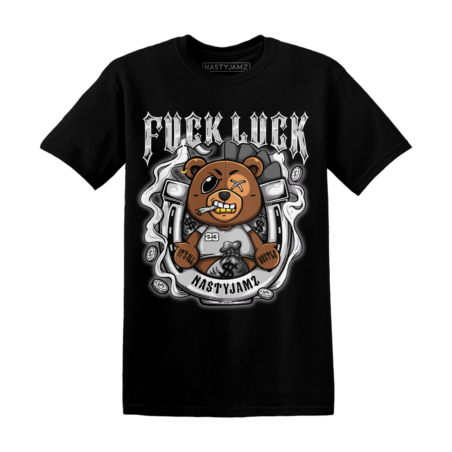 Retro High OG Black White 1s T Shirt Match F Luck BER - NastyJamz