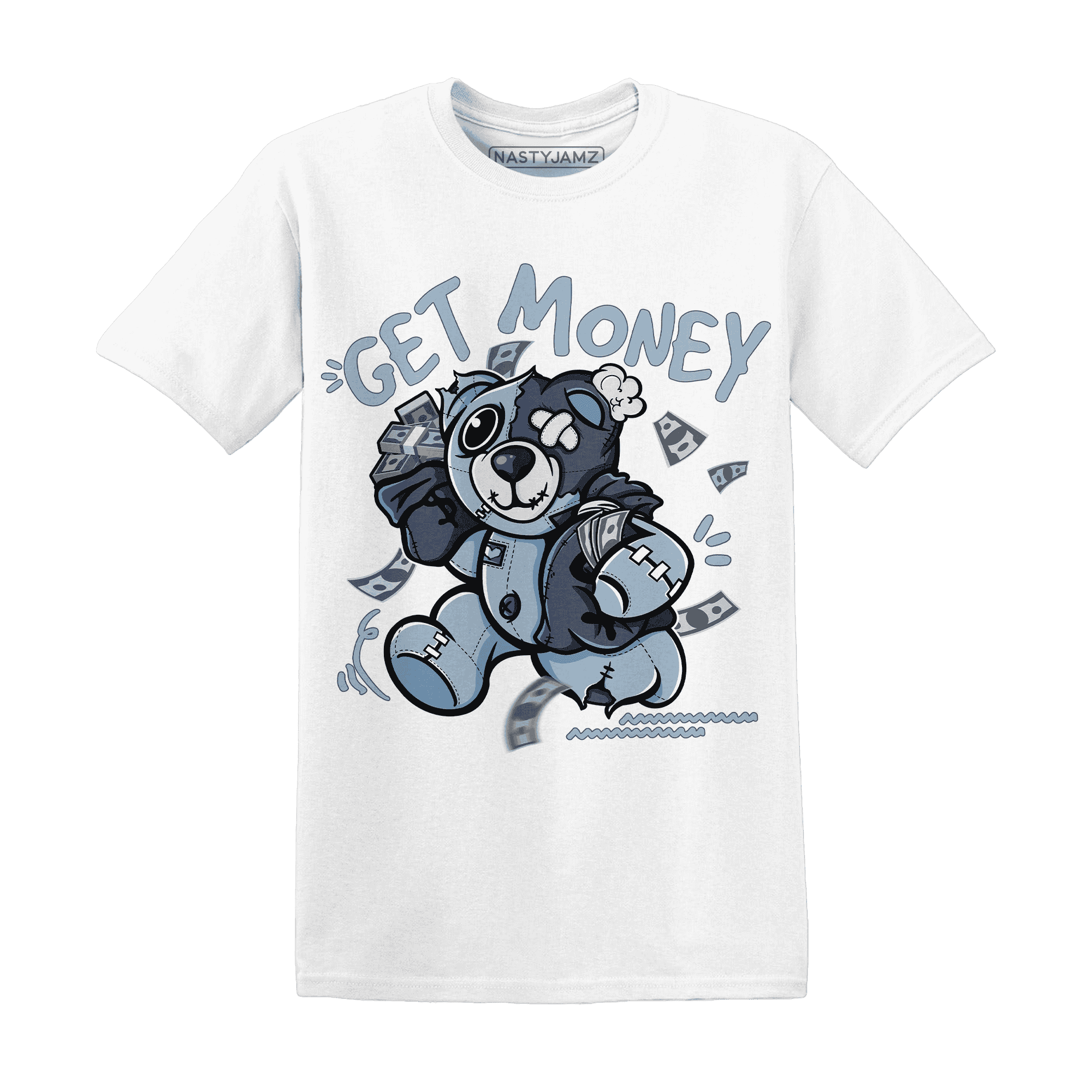 Mid Diffused Blue Grey 1s T Shirt Match Get Money BER - NastyJamz
