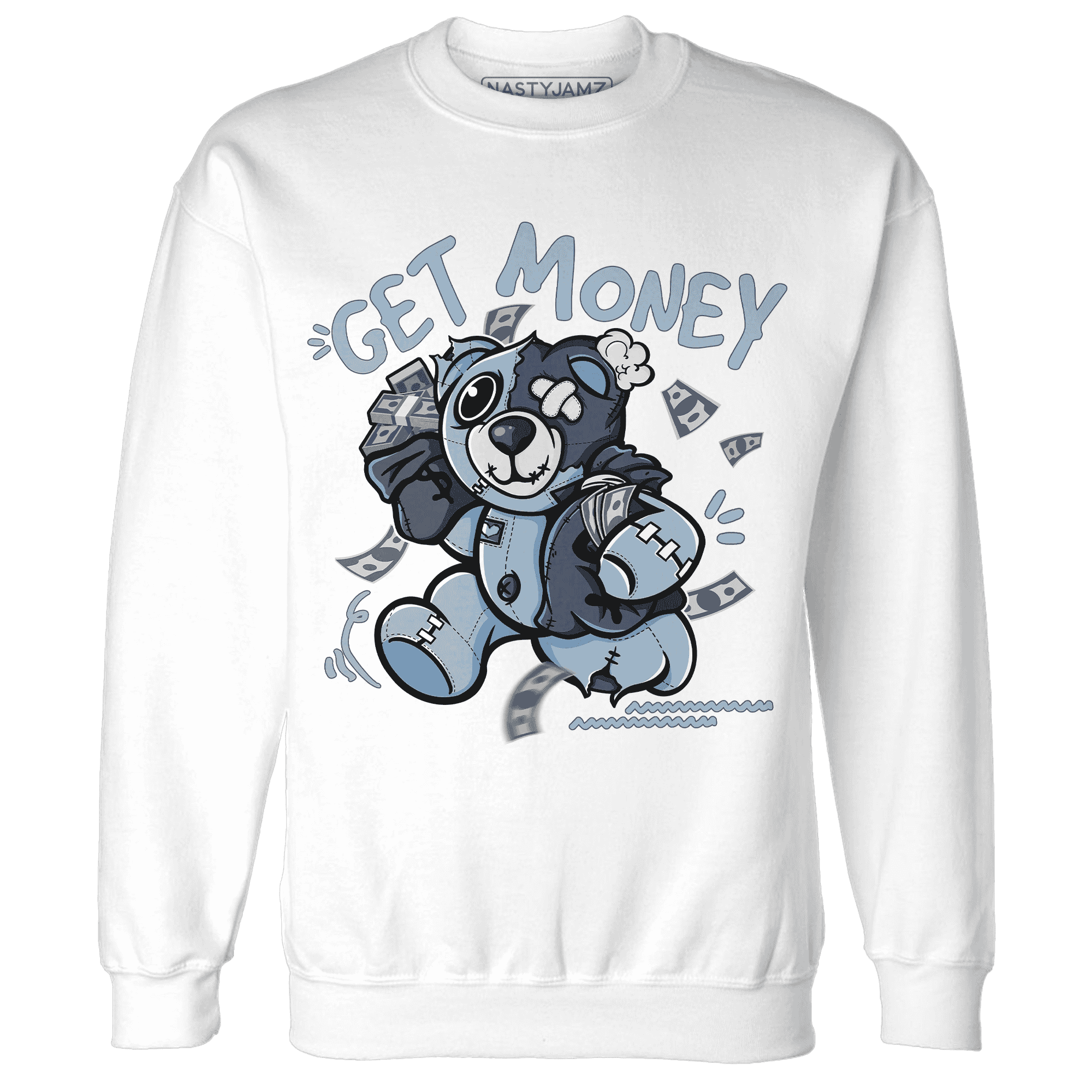 Mid Diffused Blue Grey 1s Sweatshirt Match Get Money BER - NastyJamz