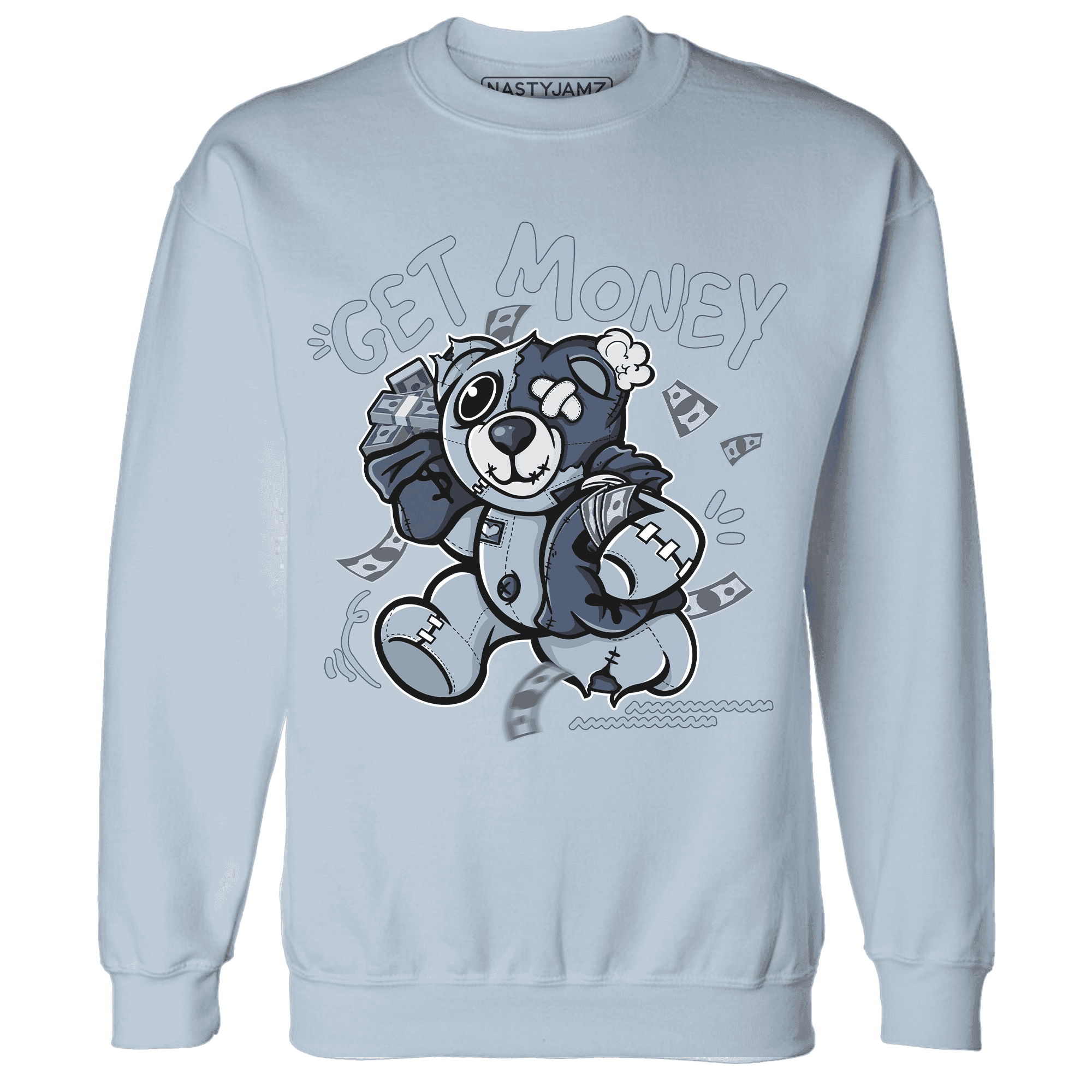 Mid Diffused Blue Grey 1s Sweatshirt Match Get Money BER - NastyJamz