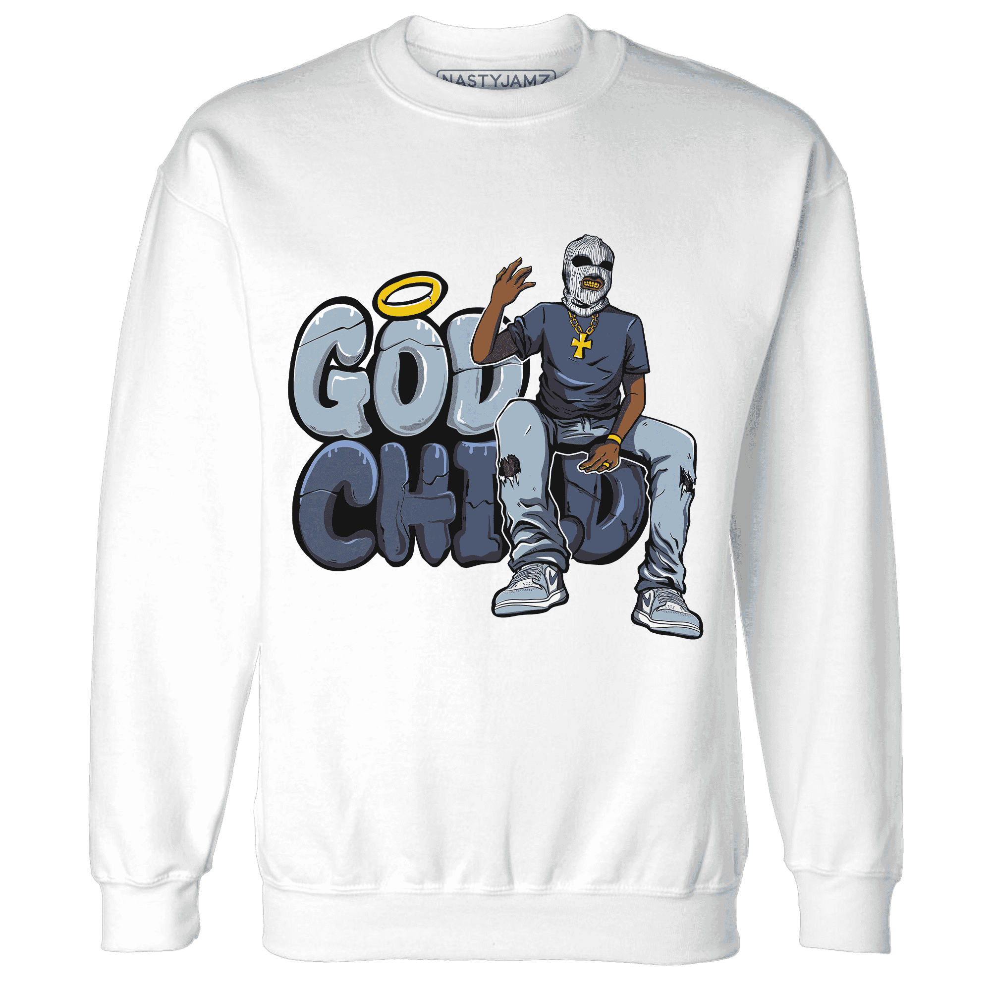 Mid Diffused Blue Grey 1s Sweatshirt Match God Child - NastyJamz