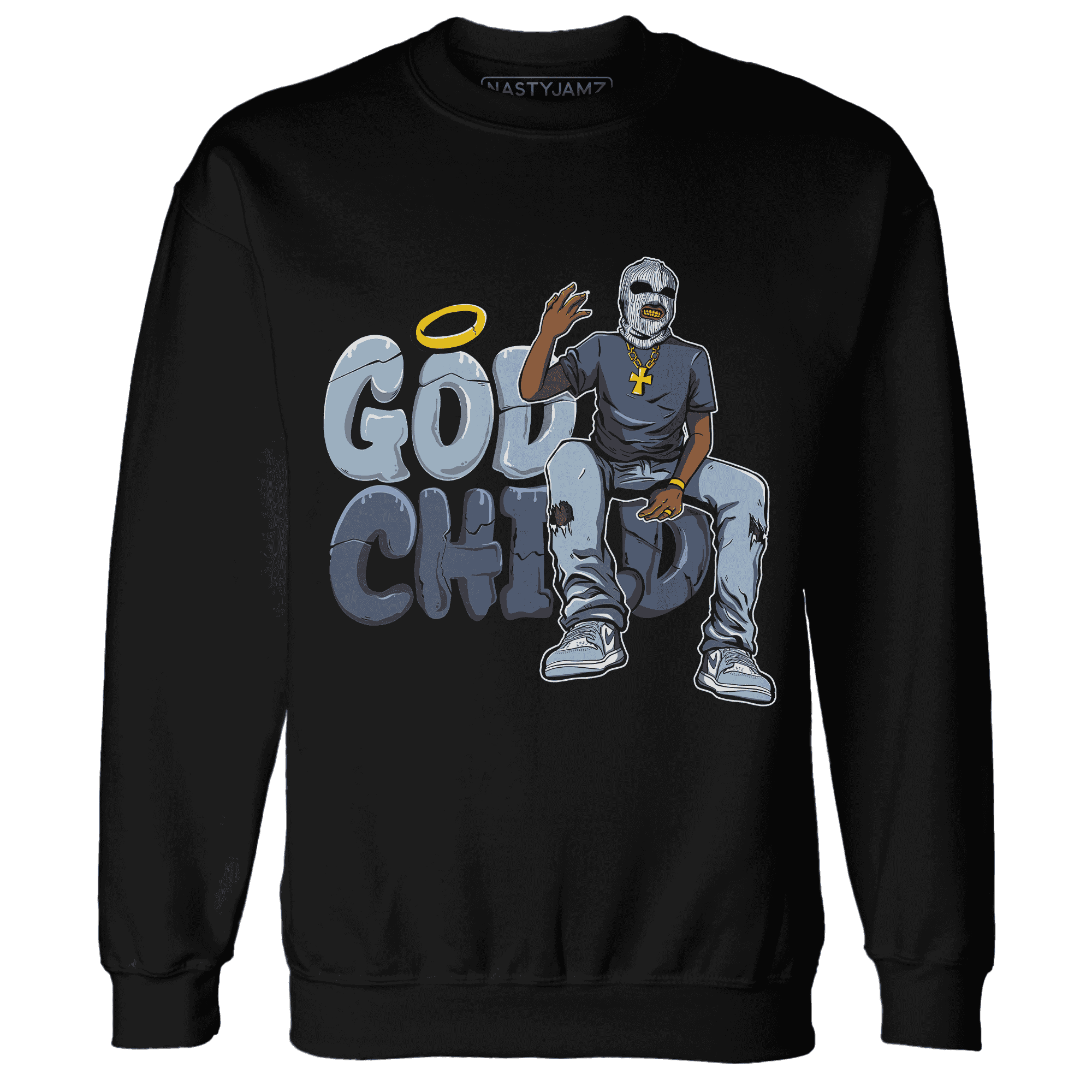 Mid Diffused Blue Grey 1s Sweatshirt Match God Child - NastyJamz
