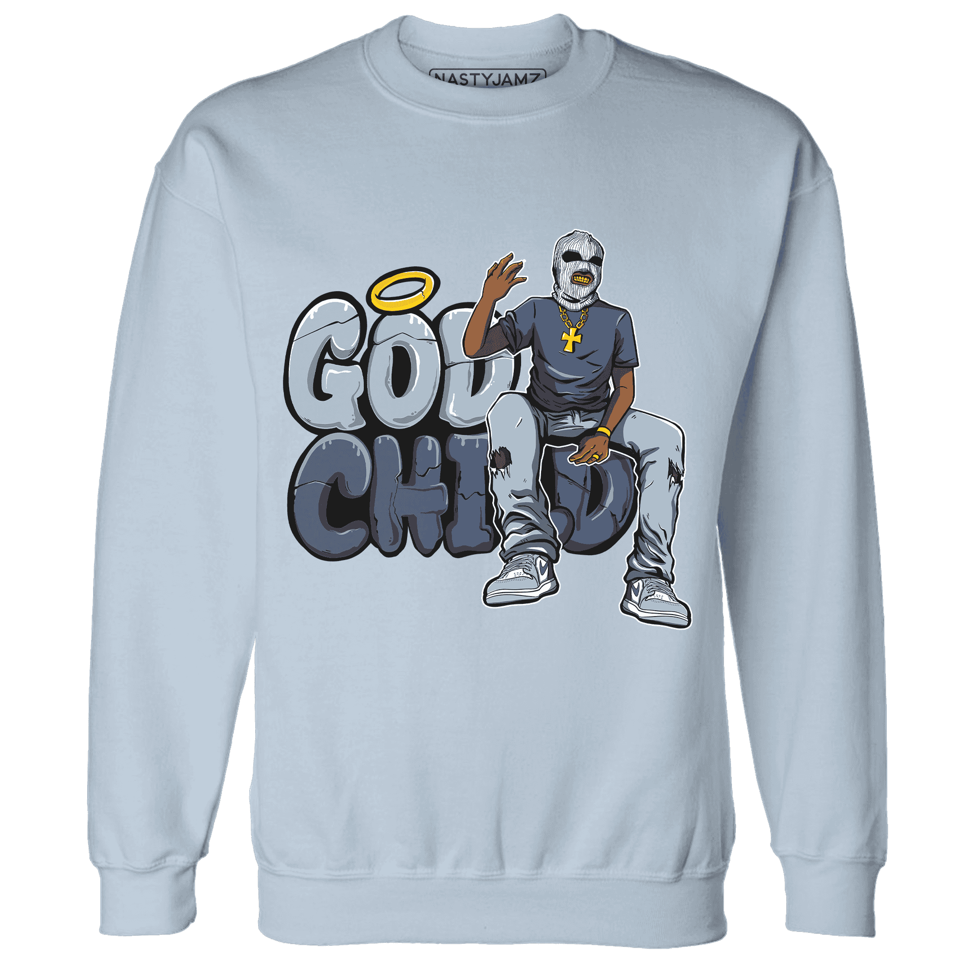 Mid Diffused Blue Grey 1s Sweatshirt Match God Child - NastyJamz