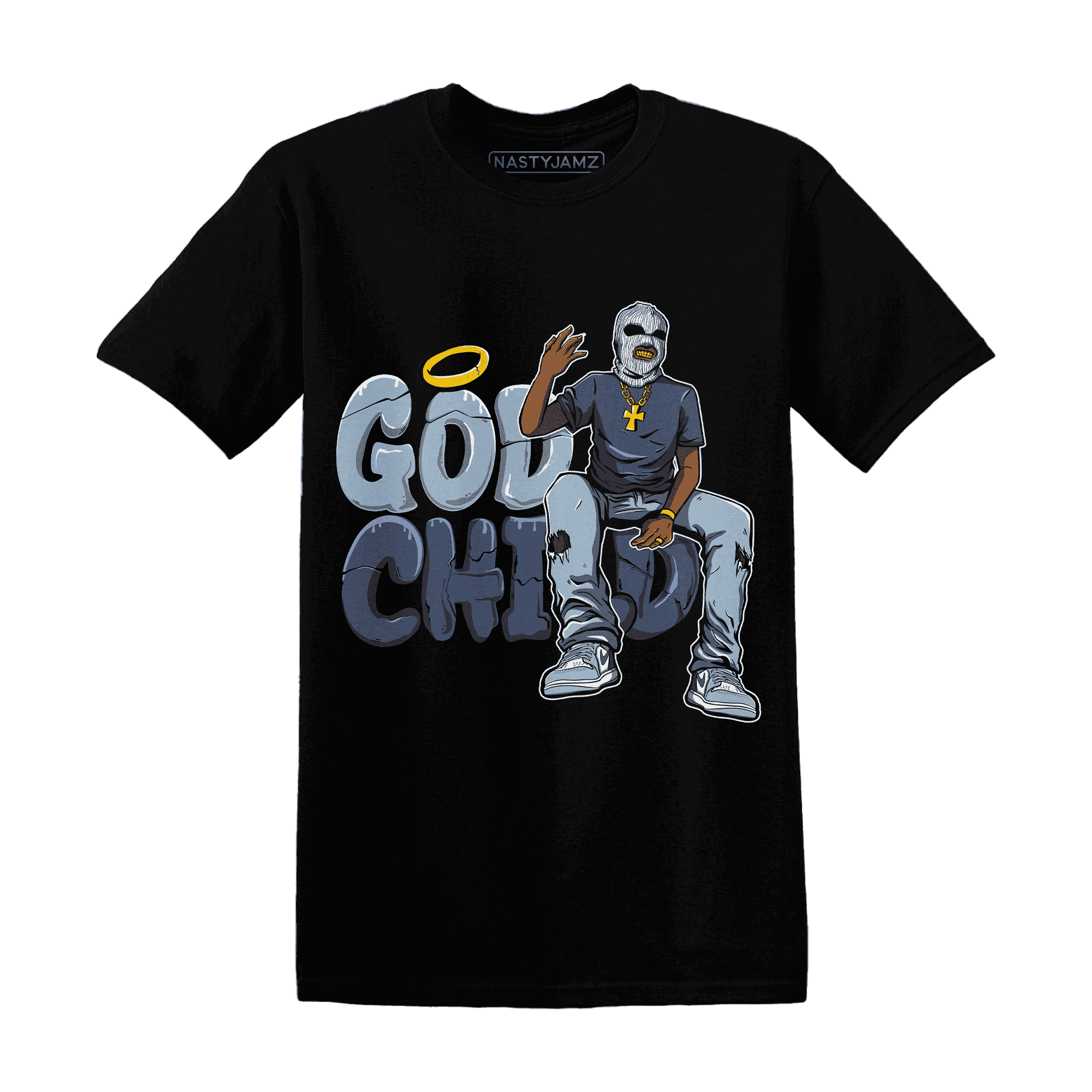 Mid Diffused Blue Grey 1s T Shirt Match God Child - NastyJamz