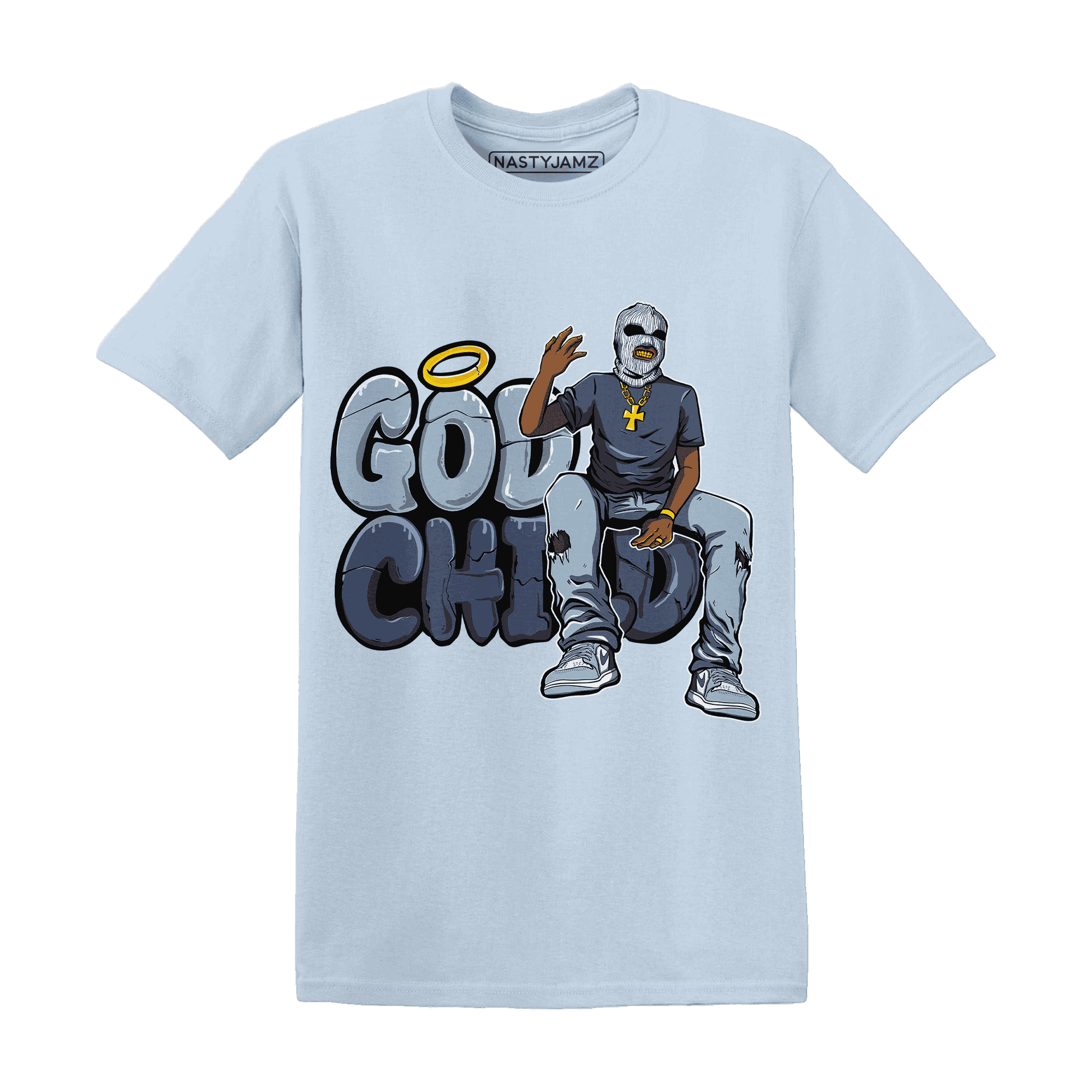 Mid Diffused Blue Grey 1s T Shirt Match God Child - NastyJamz