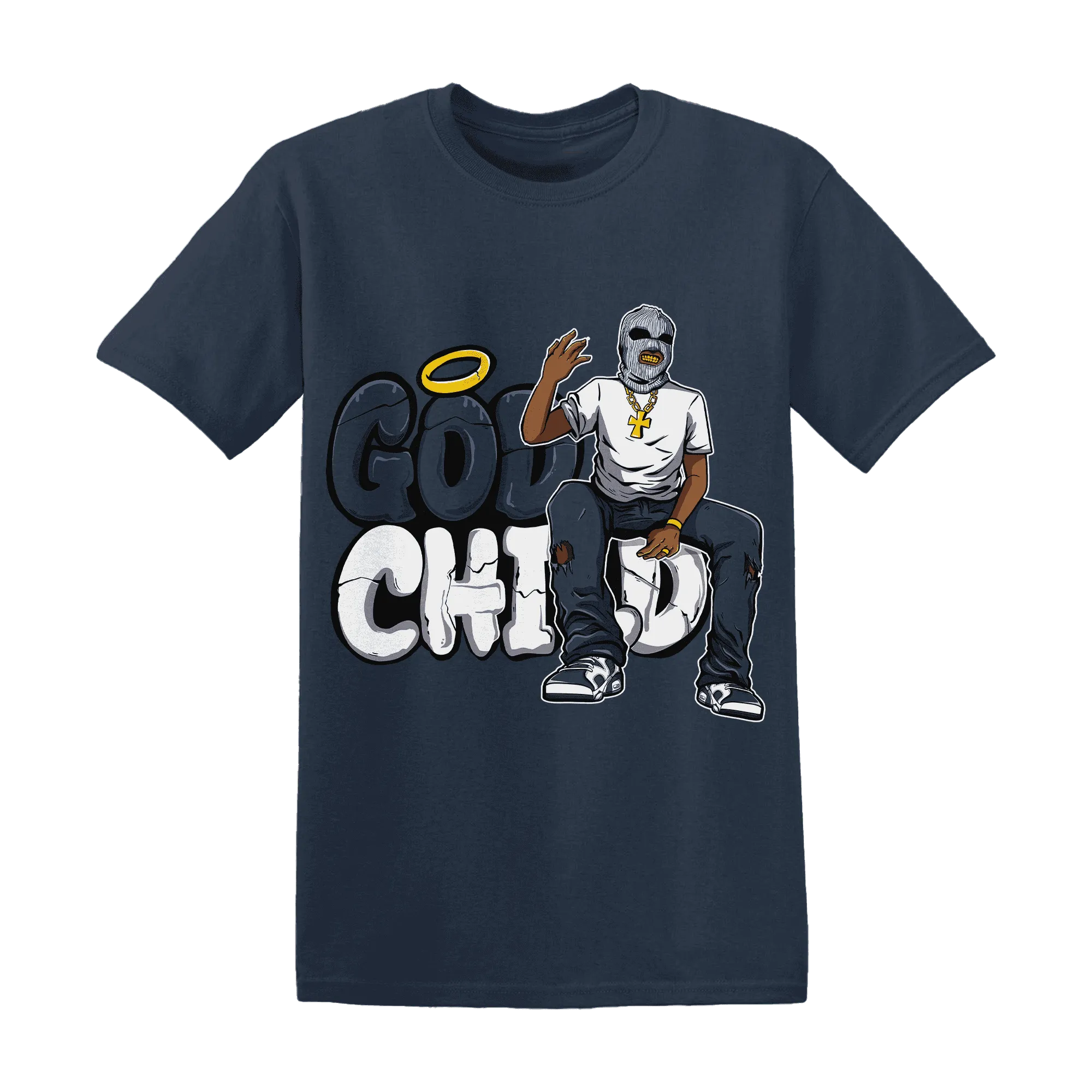 White-Navy-6s-T-Shirt-Match-God-Child