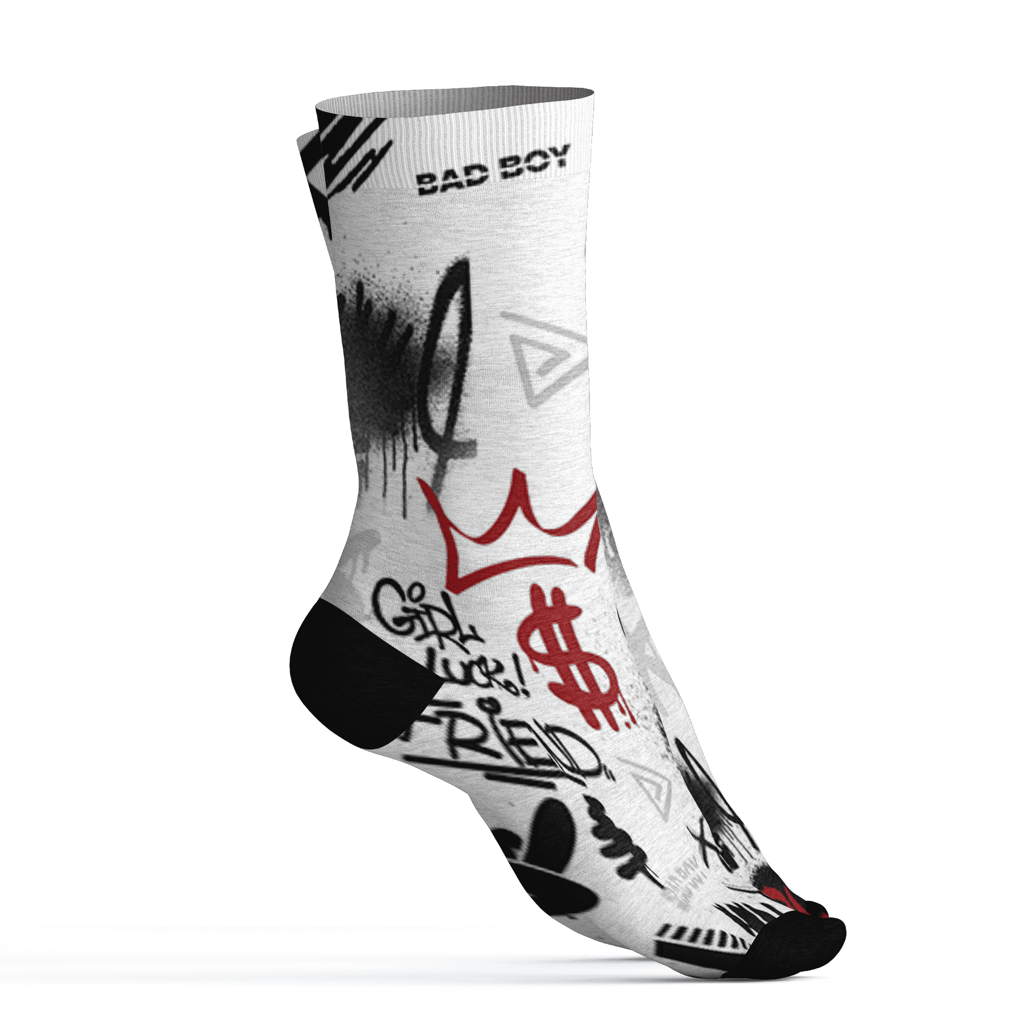 Retro Red Taxi 12s Socks Match Graffiti King 3D All-Over Print Doodle Style - NastyJamz