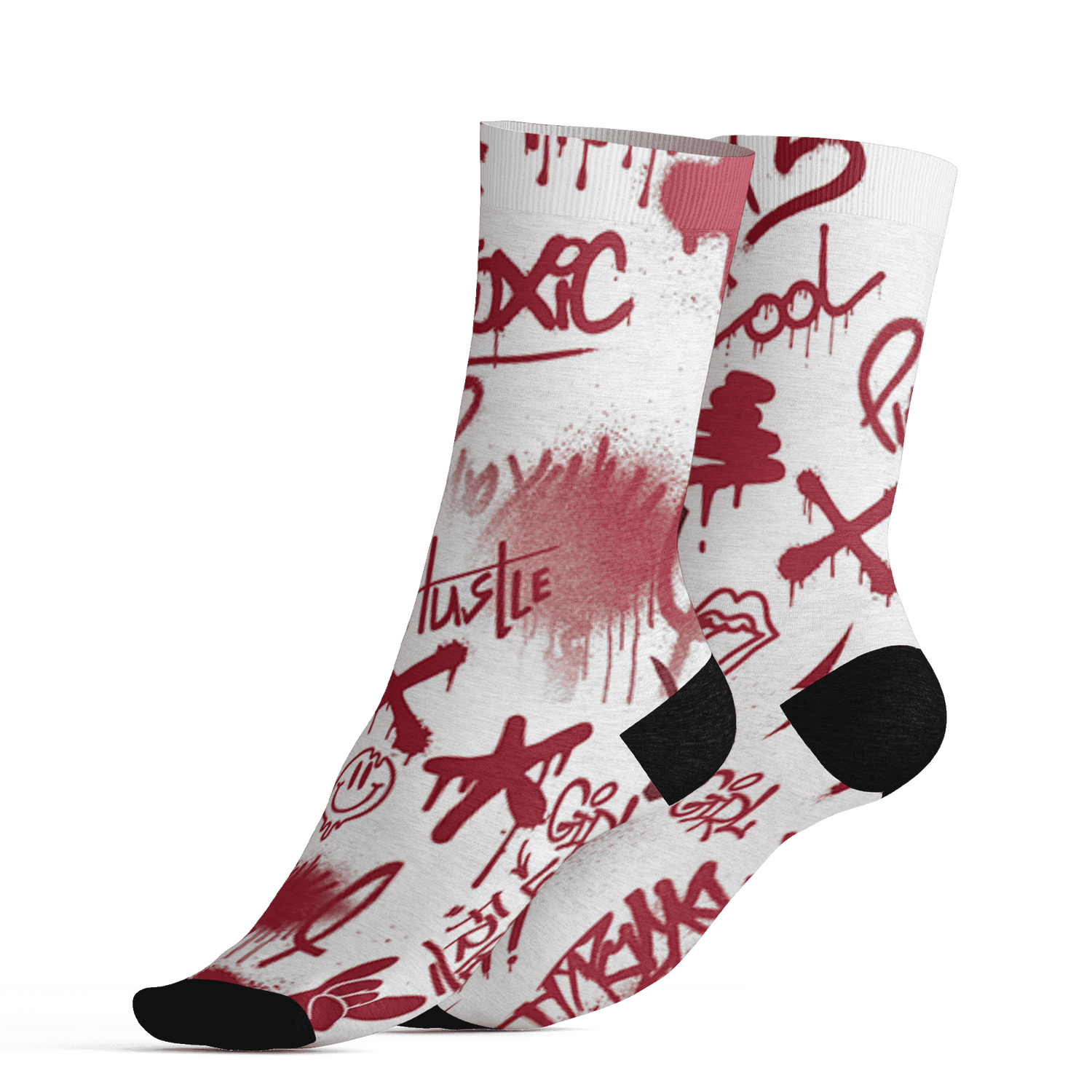 High 85 Metallic Burgundy 1s Socks Match Graffiti King 3D All-Over Print Doodle Style - NastyJamz