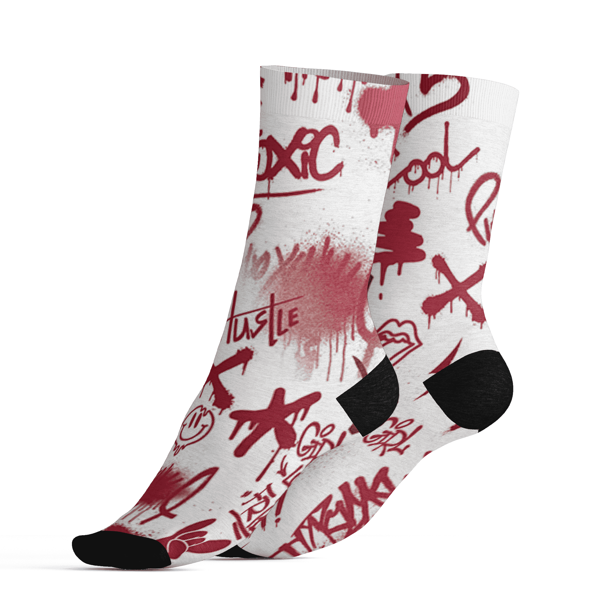 High 85 Metallic Burgundy 1s Socks Match Graffiti King 3D All-Over Print Doodle Style - NastyJamz