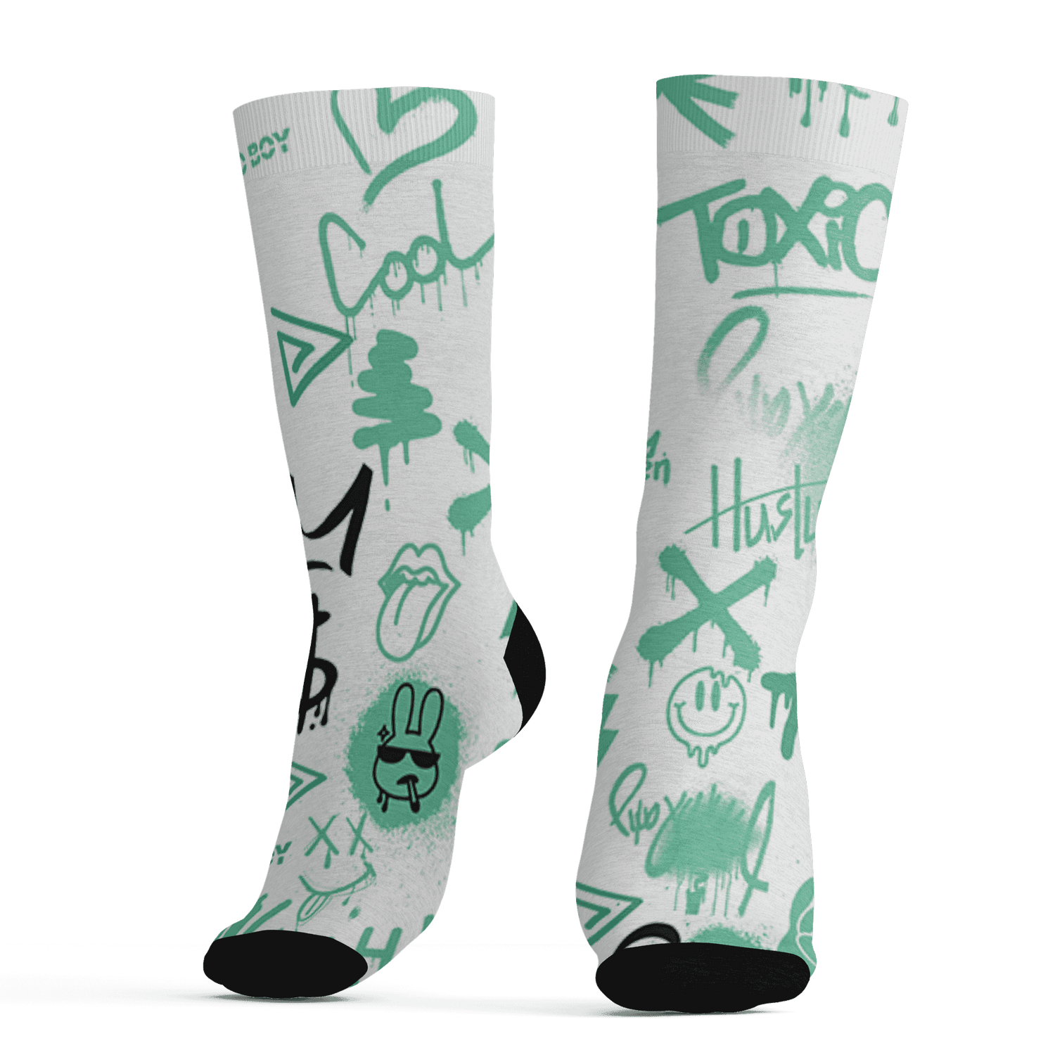 High OG Green Glow 1s Socks Match Graffiti King 3D All-Over Print Doodle Style - NastyJamz