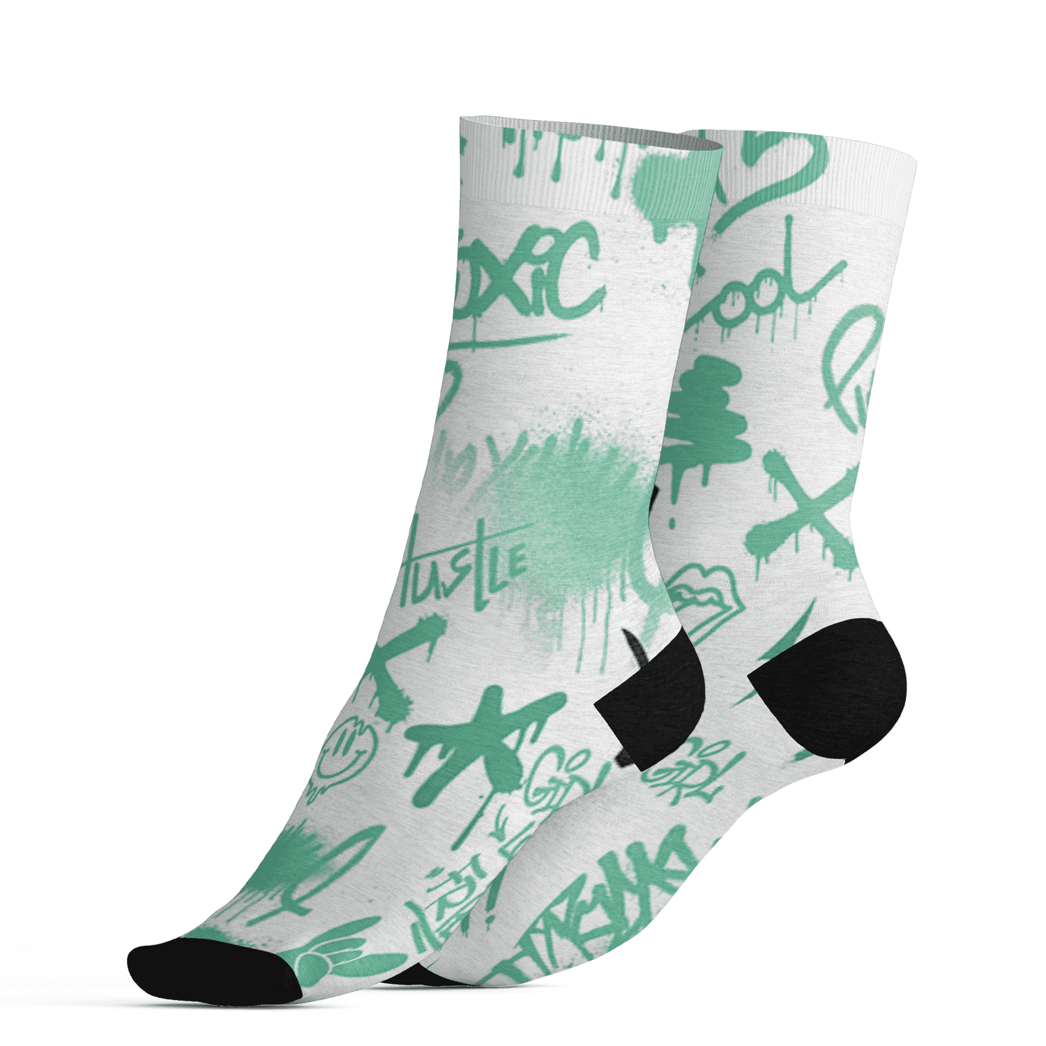 High OG Green Glow 1s Socks Match Graffiti King 3D All-Over Print Doodle Style - NastyJamz