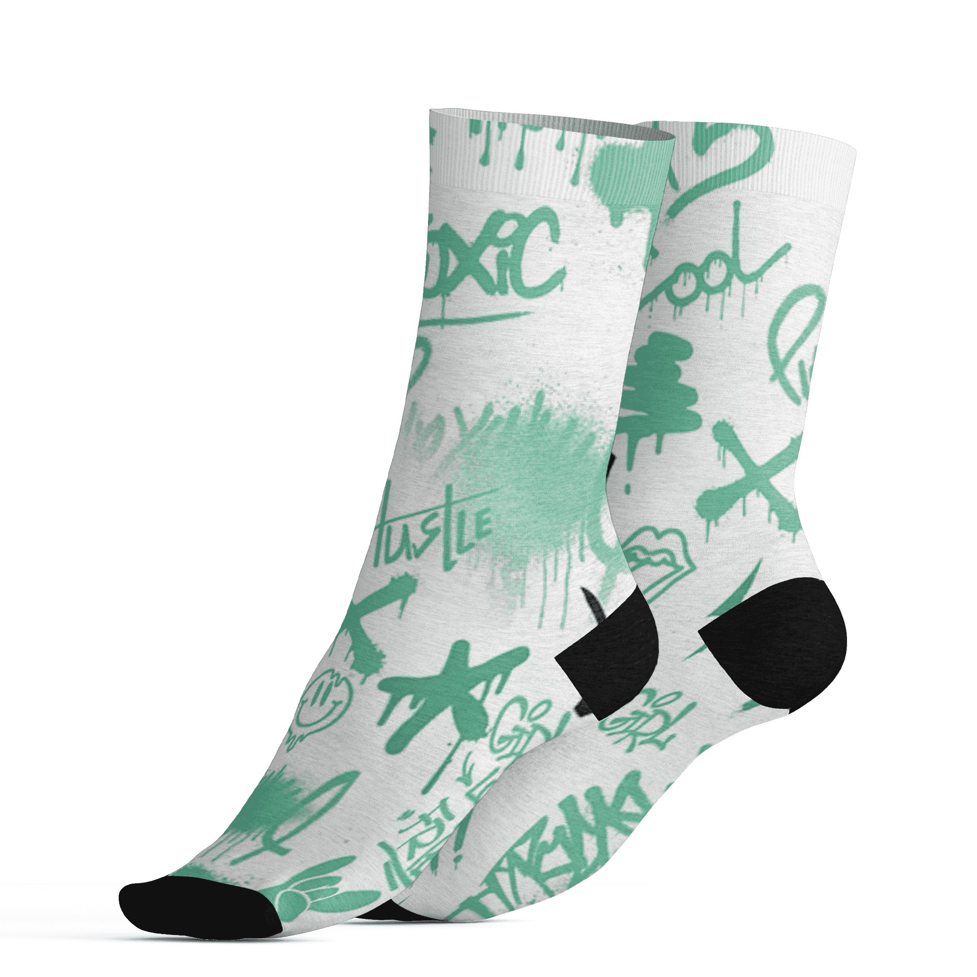 High OG Green Glow 1s Socks Match Graffiti King 3D All-Over Print Doodle Style - NastyJamz