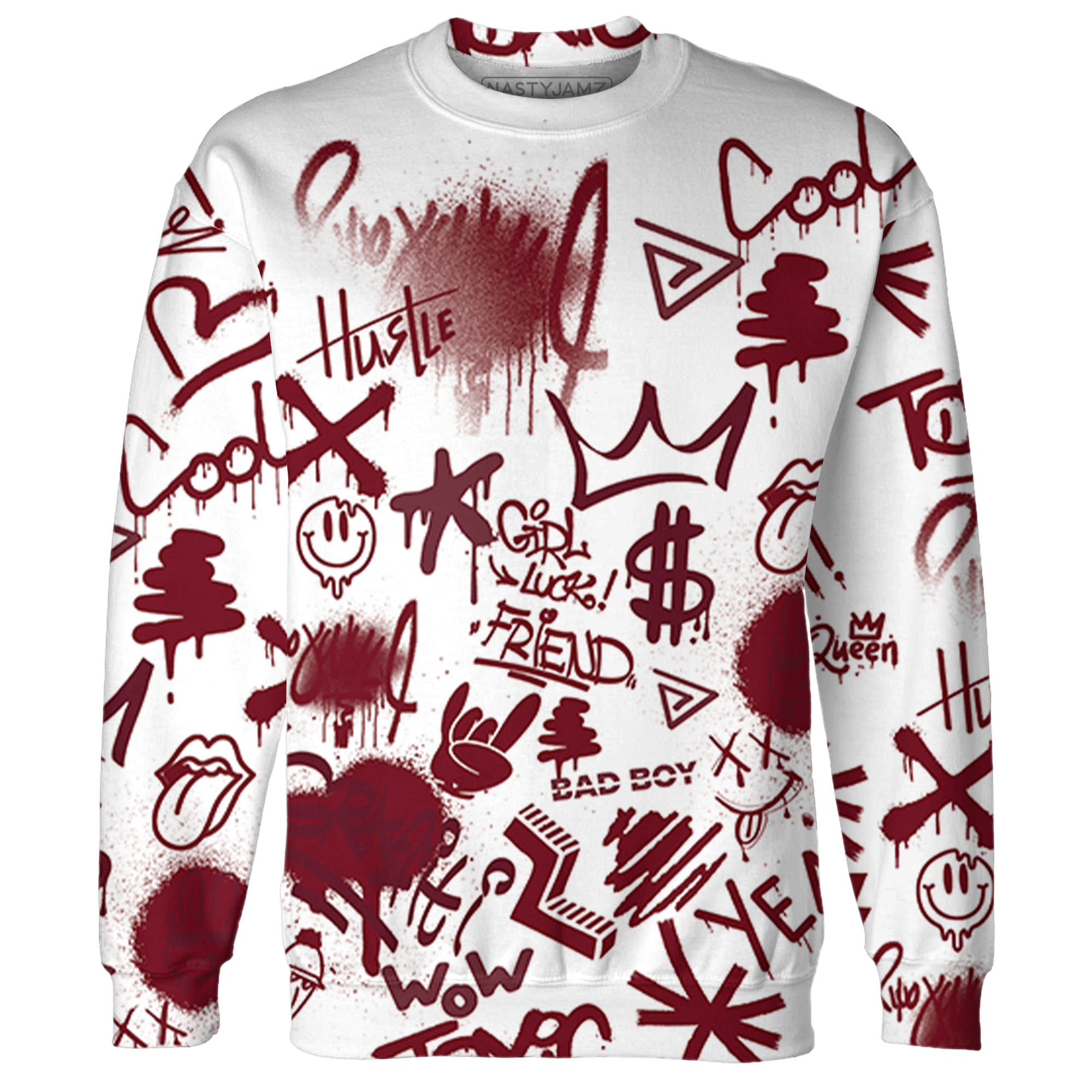High White Team Red 1s Sweatshirt Match Graffiti King 3D All-Over Print Doodle Style - NastyJamz