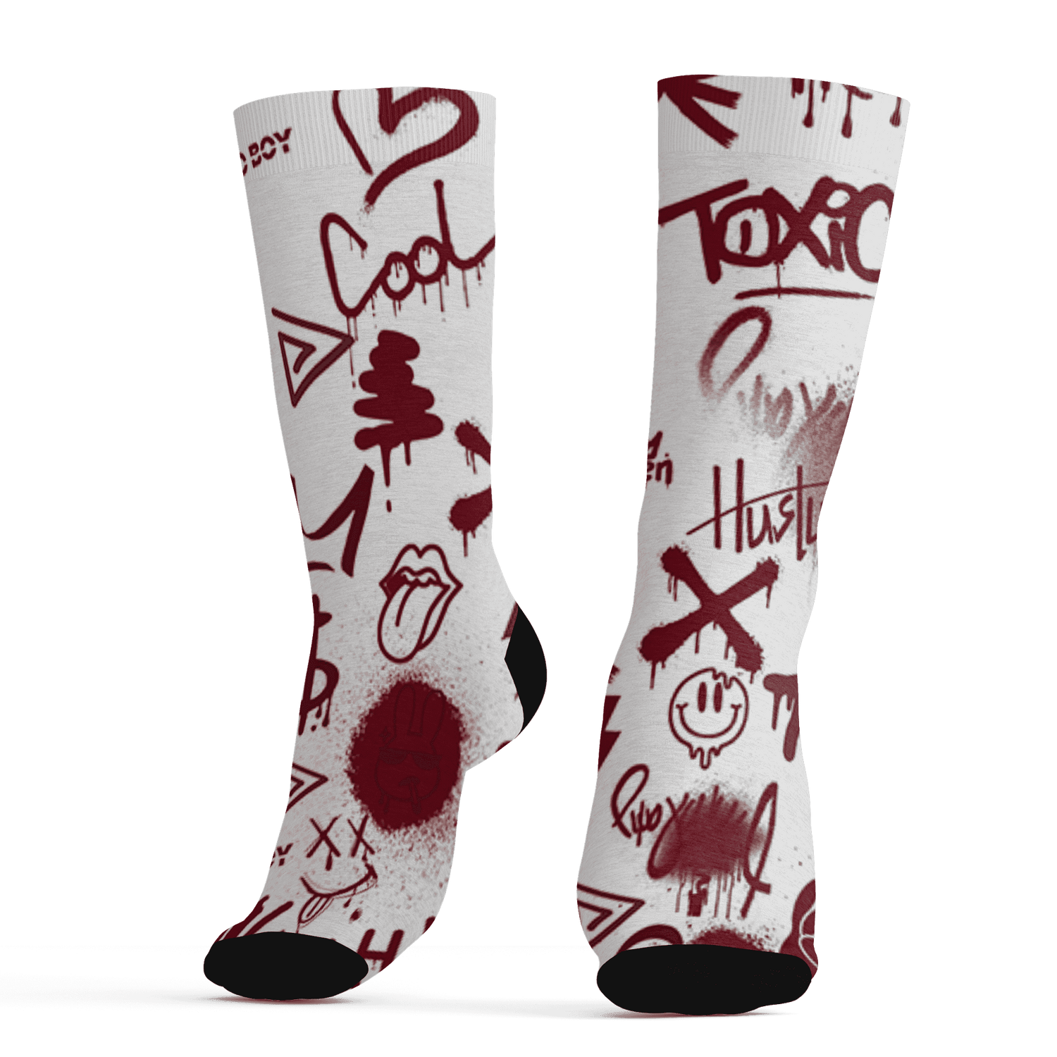 High White Team Red 1s Socks Match Graffiti King 3D All-Over Print Doodle Style - NastyJamz
