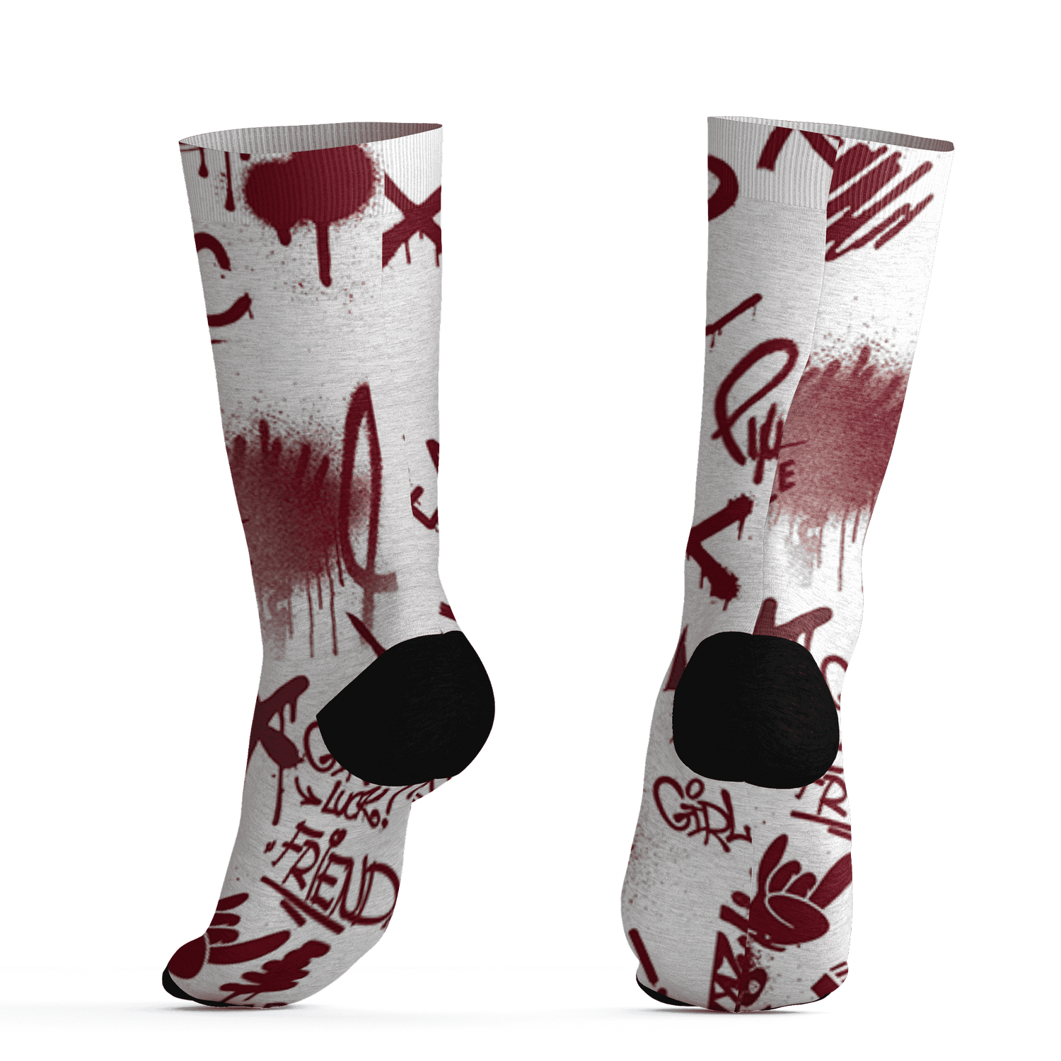 High White Team Red 1s Socks Match Graffiti King 3D All-Over Print Doodle Style - NastyJamz