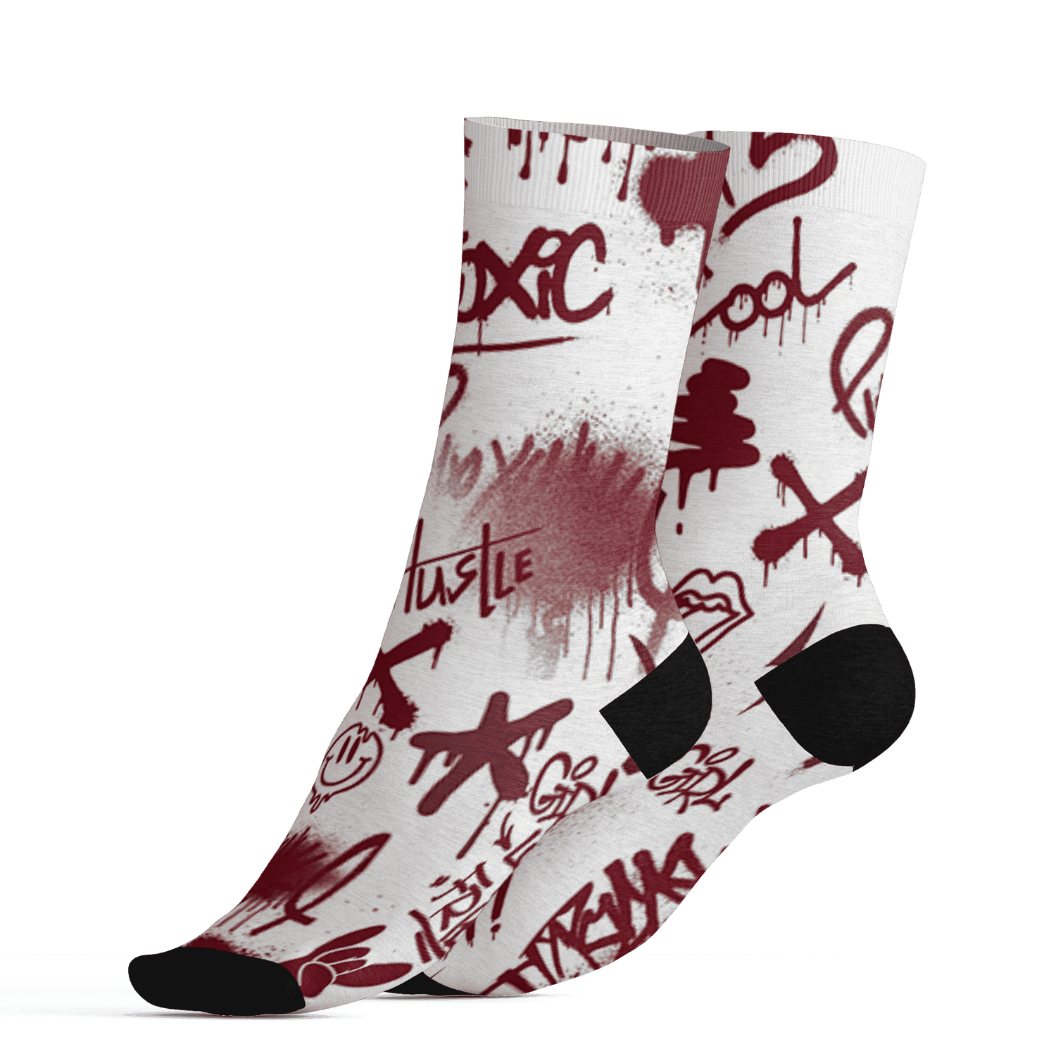High White Team Red 1s Socks Match Graffiti King 3D All-Over Print Doodle Style - NastyJamz
