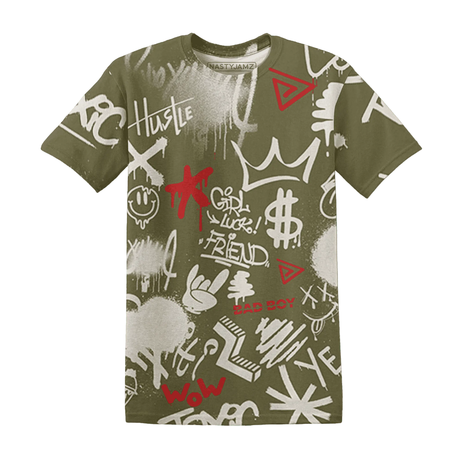 Medium-Olive-1s-T-Shirt-Match-Graffiti-King-3D-Doodle-Style
