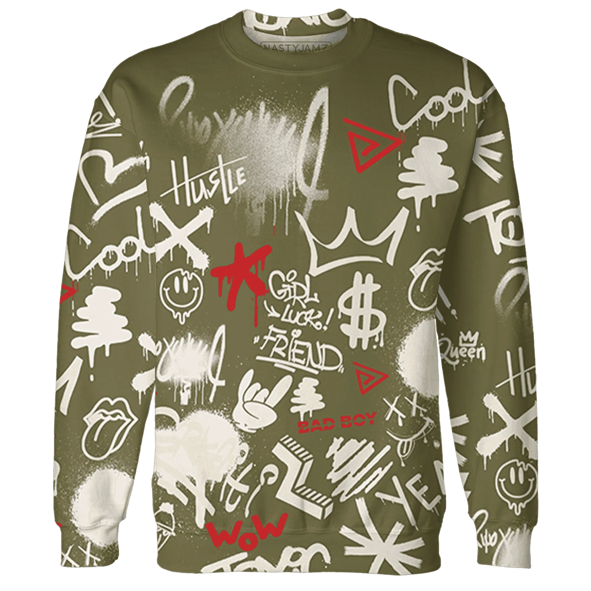 Medium-Olive-1s-Sweatshirt-Match-Graffiti-King-3D-Doodle-Style
