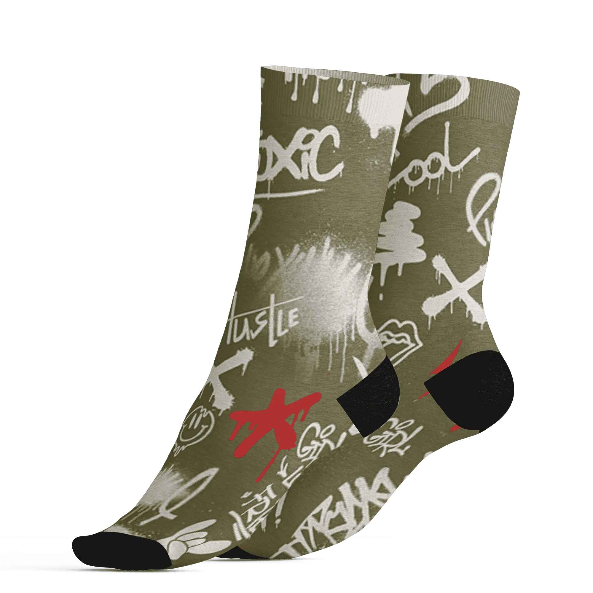 Medium-Olive-1s-Socks-Match-Graffiti-King-3D-Doodle-Style